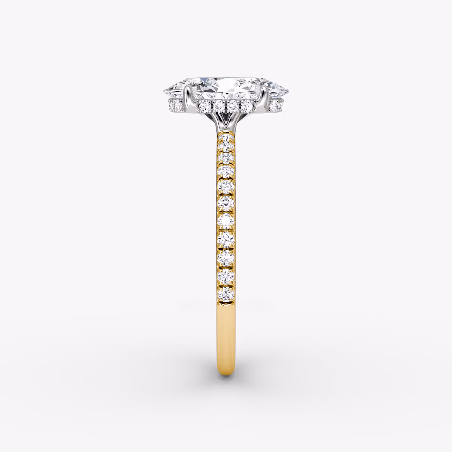 The Signature | Oval | 18k | Yellow Gold and Platinum | bandAccent: Pavé | bandWidth: standard | hiddenHalo: yes | diamondOrientation: vertical | caratWeight: other