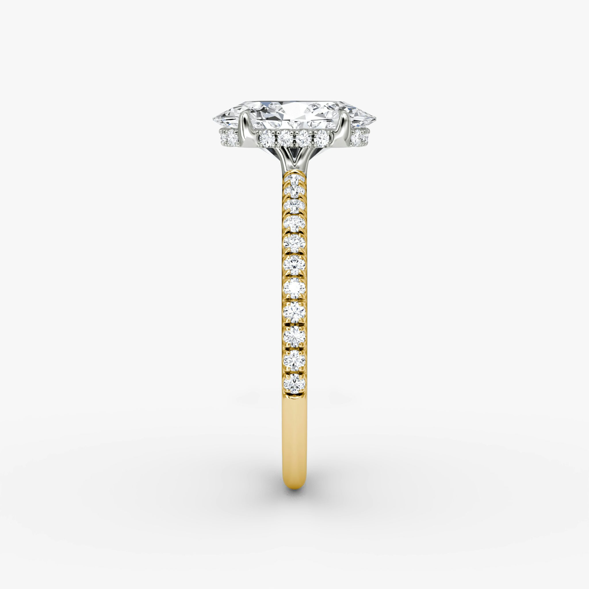 The Signature | Oval | 18k | Yellow Gold and Platinum | bandAccent: Pavé | bandWidth: standard | hiddenHalo: yes | diamondOrientation: vertical | caratWeight: other