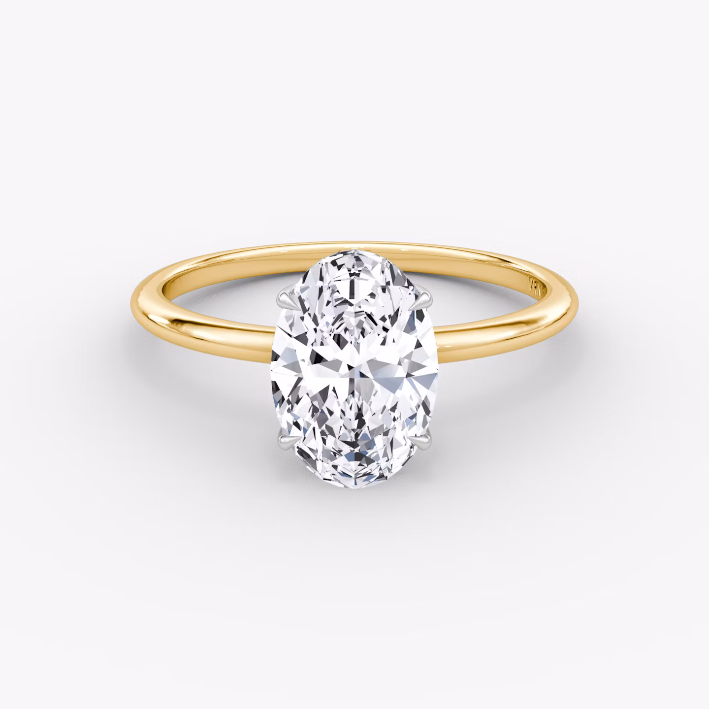 The Signature | Oval | 18k | Yellow Gold and Platinum | bandAccent: Plain | bandWidth: standard | hiddenHalo: yes | diamondOrientation: vertical | caratWeight: other