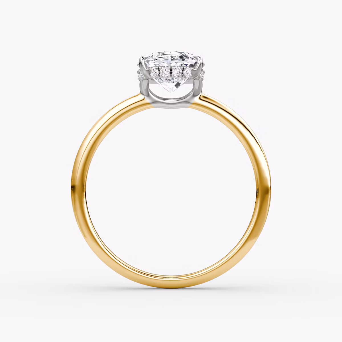 Signature | Oval | 18k | Gelbgold und Platin | bandAccent: Ohne Pavé-Besatz | bandWidth: standard | hiddenHalo: yes | diamondOrientation: vertical | caratWeight: other
