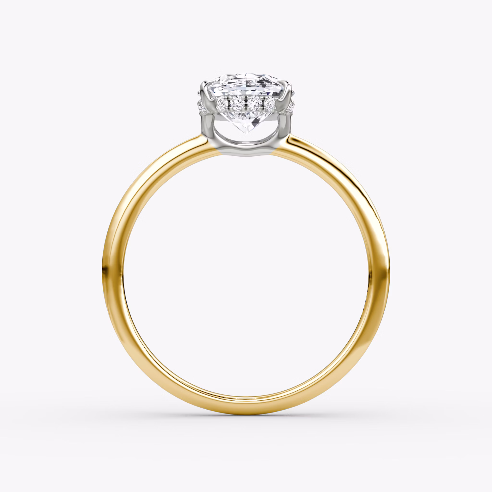 The Signature | Oval | 18k | Yellow Gold and Platinum | bandAccent: Plain | bandWidth: standard | hiddenHalo: yes | diamondOrientation: vertical | caratWeight: other