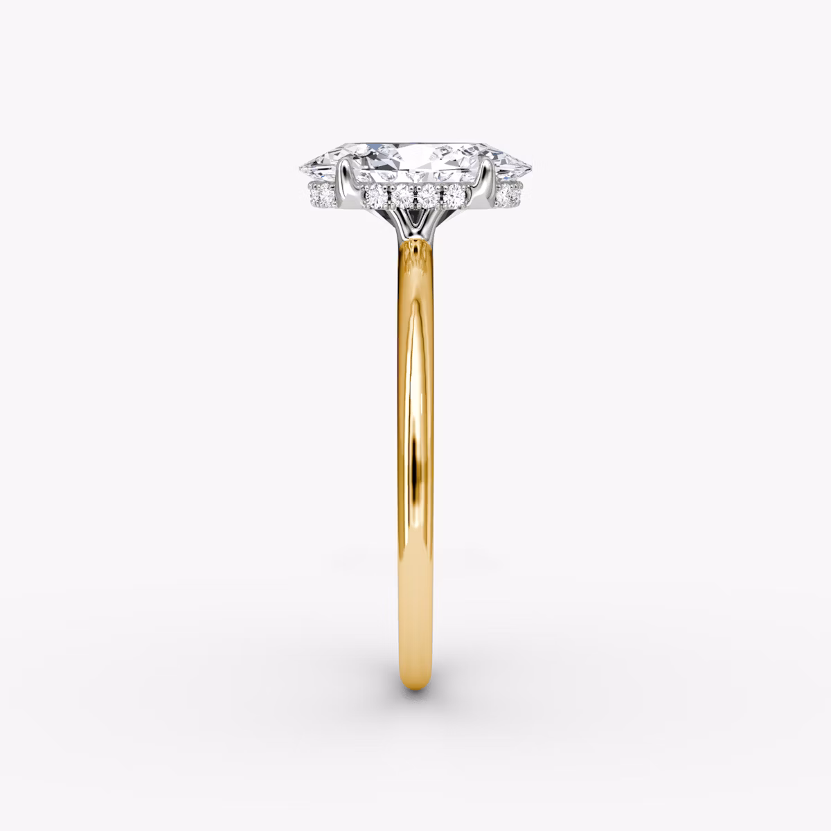 Signature | Oval | 18k | Gelbgold und Platin | bandAccent: Ohne Pavé-Besatz | bandWidth: standard | hiddenHalo: yes | diamondOrientation: vertical | caratWeight: other