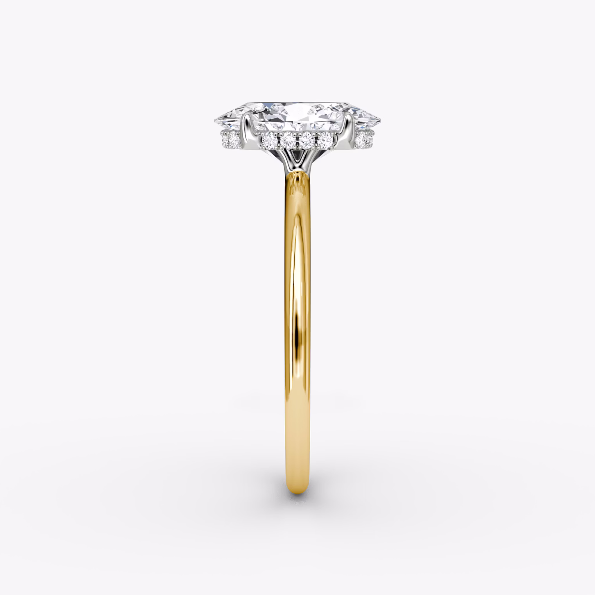 The Signature | Oval | 18k | Yellow Gold and Platinum | bandAccent: Plain | bandWidth: standard | hiddenHalo: yes | diamondOrientation: vertical | caratWeight: other