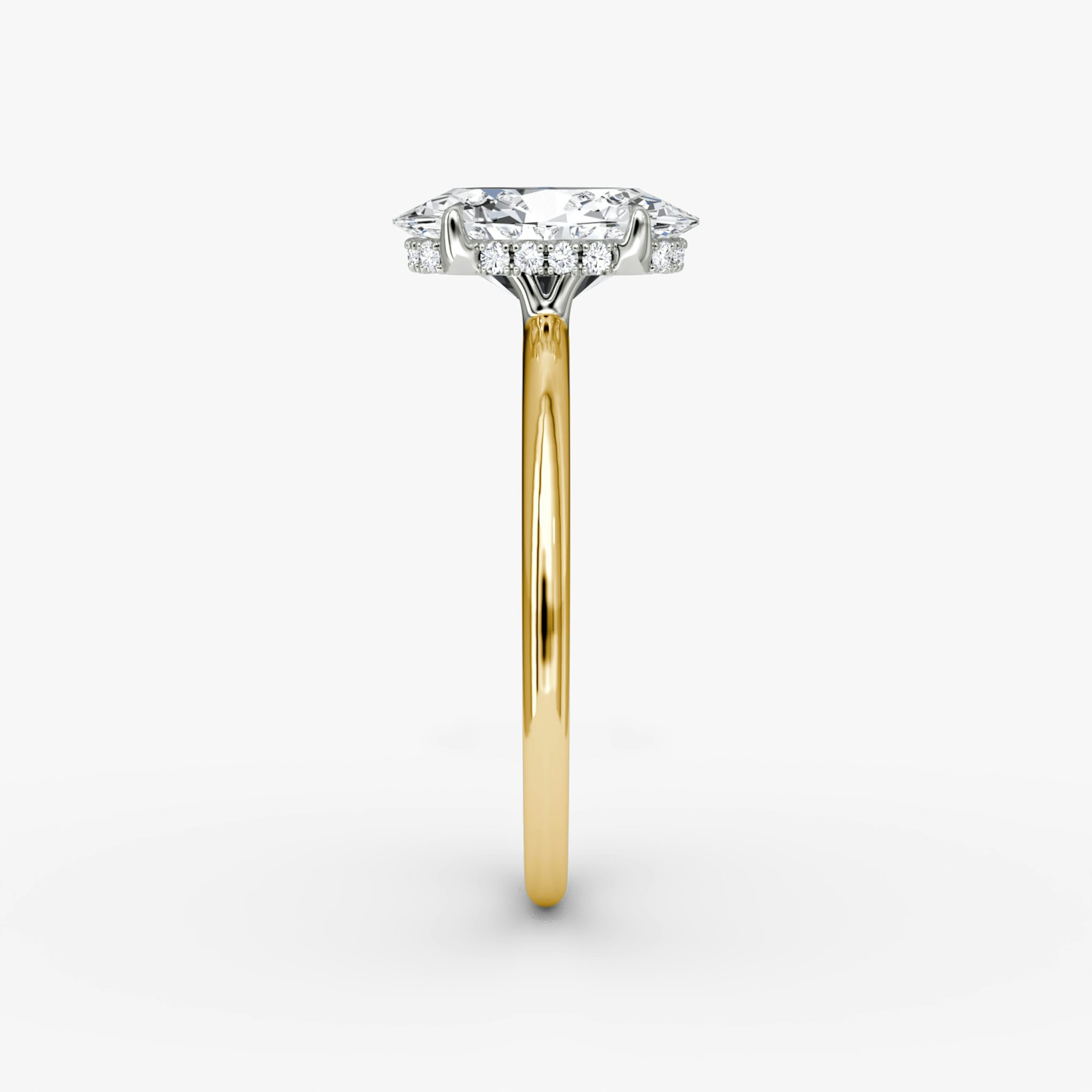 The Signature | Oval | 18k | Yellow Gold and Platinum | bandAccent: Plain | bandWidth: standard | hiddenHalo: yes | diamondOrientation: vertical | caratWeight: other