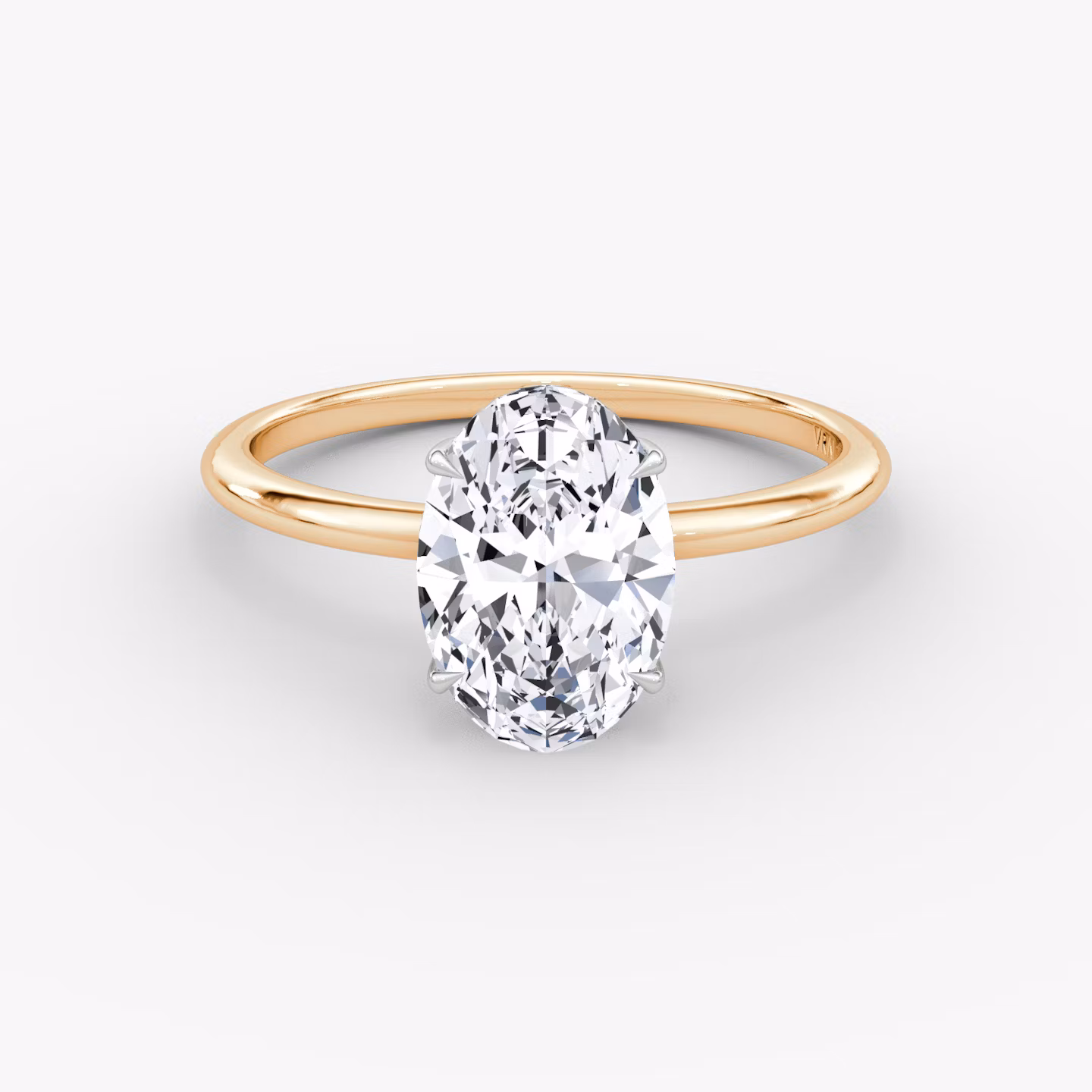 The Signature | Oval | 14k | Rose Gold and Platinum | bandAccent: Plain | bandWidth: standard | hiddenHalo: yes | diamondOrientation: vertical | caratWeight: other