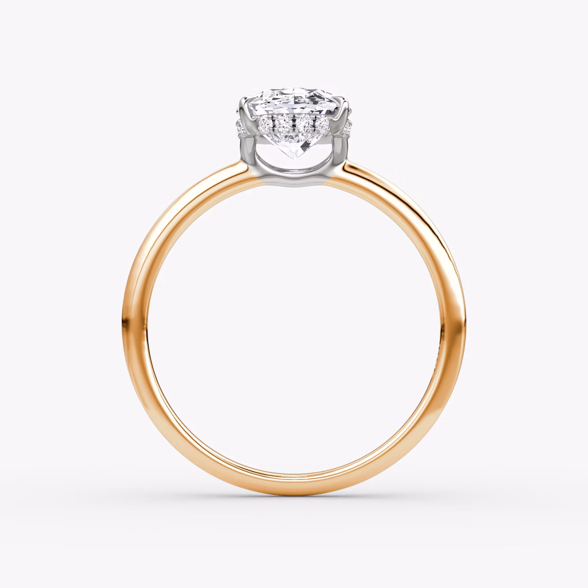 Signature | Oval | 14k | Roségold und Platin | bandAccent: Ohne Pavé-Besatz | bandWidth: standard | hiddenHalo: yes | diamondOrientation: vertical | caratWeight: other