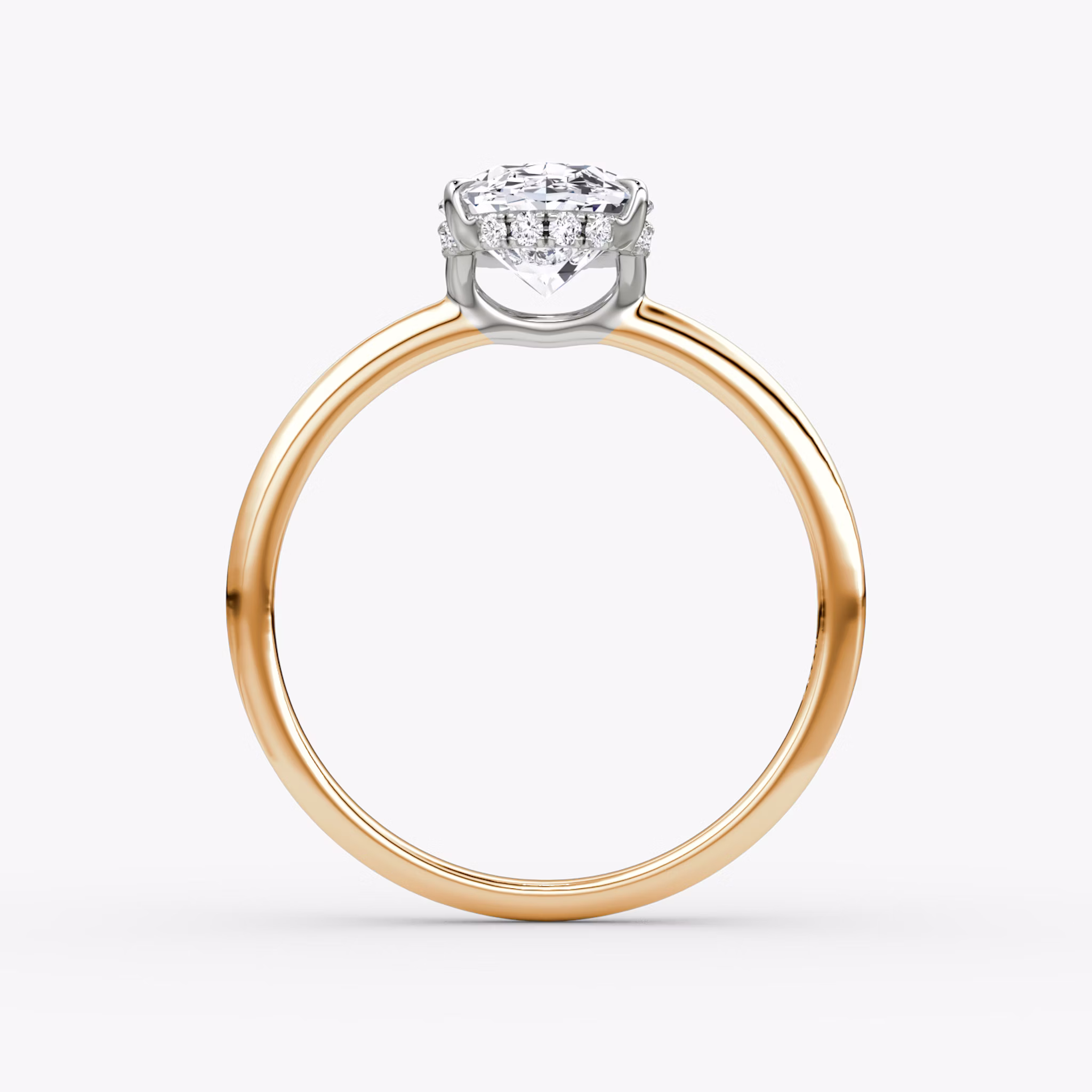 The Signature | Oval | 14k | Rose Gold and Platinum | bandAccent: Plain | bandWidth: standard | hiddenHalo: yes | diamondOrientation: vertical | caratWeight: other