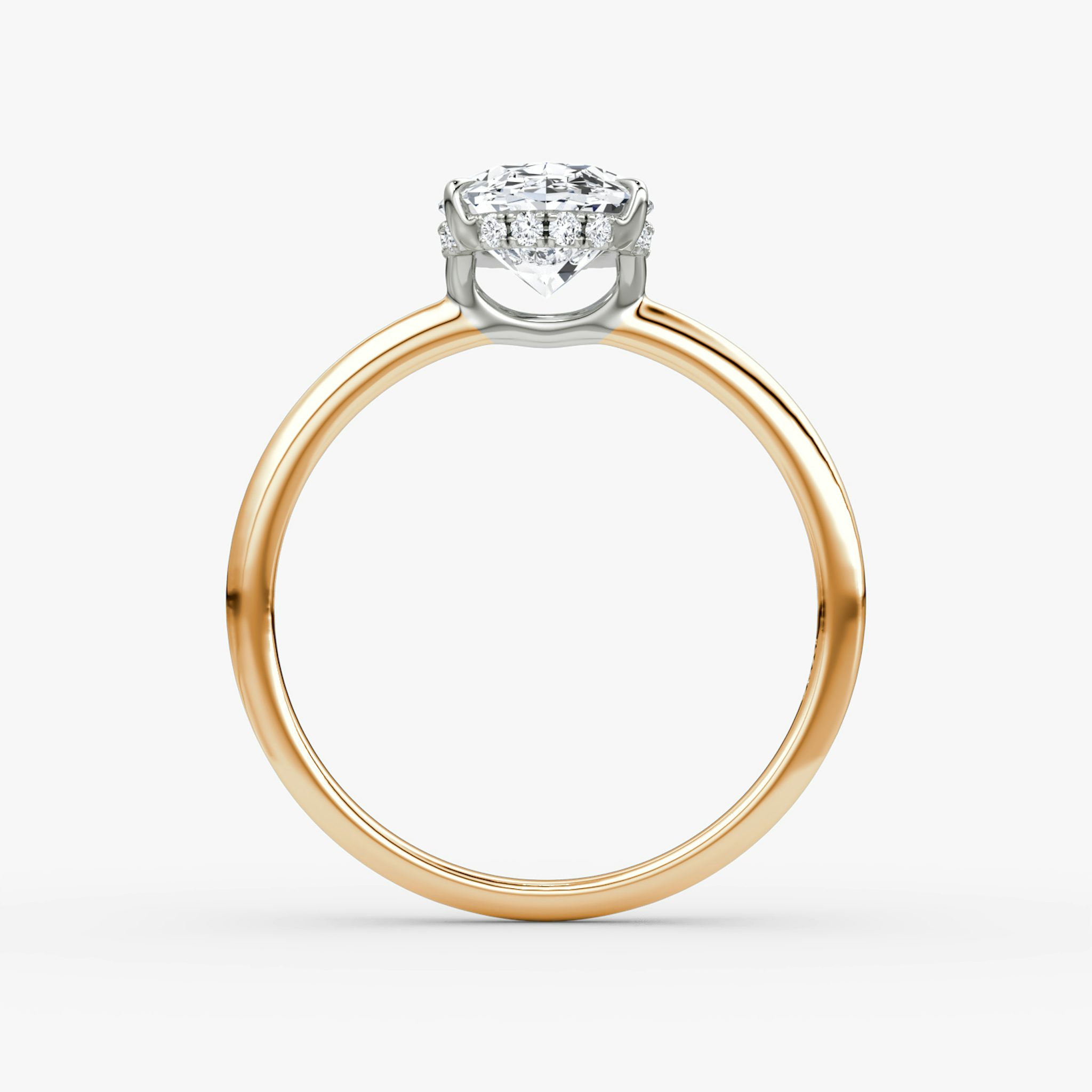 The Signature | Oval | 14k | Rose Gold and Platinum | bandAccent: Plain | bandWidth: standard | hiddenHalo: yes | diamondOrientation: vertical | caratWeight: other