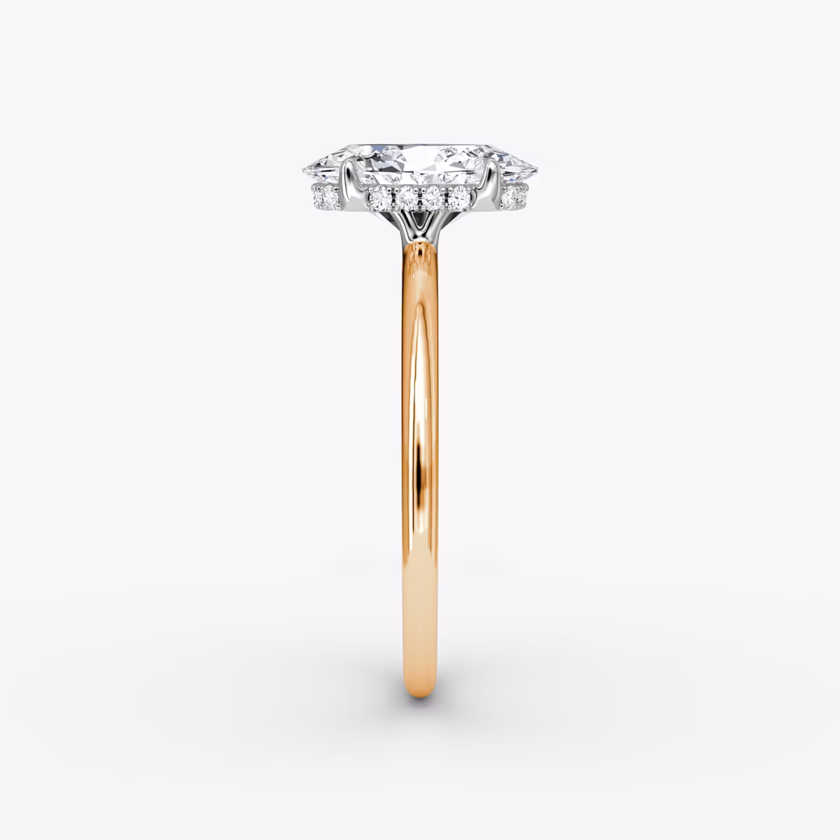 Signature | Oval | 14k | Roségold und Platin | bandAccent: Ohne Pavé-Besatz | bandWidth: standard | hiddenHalo: yes | diamondOrientation: vertical | caratWeight: other