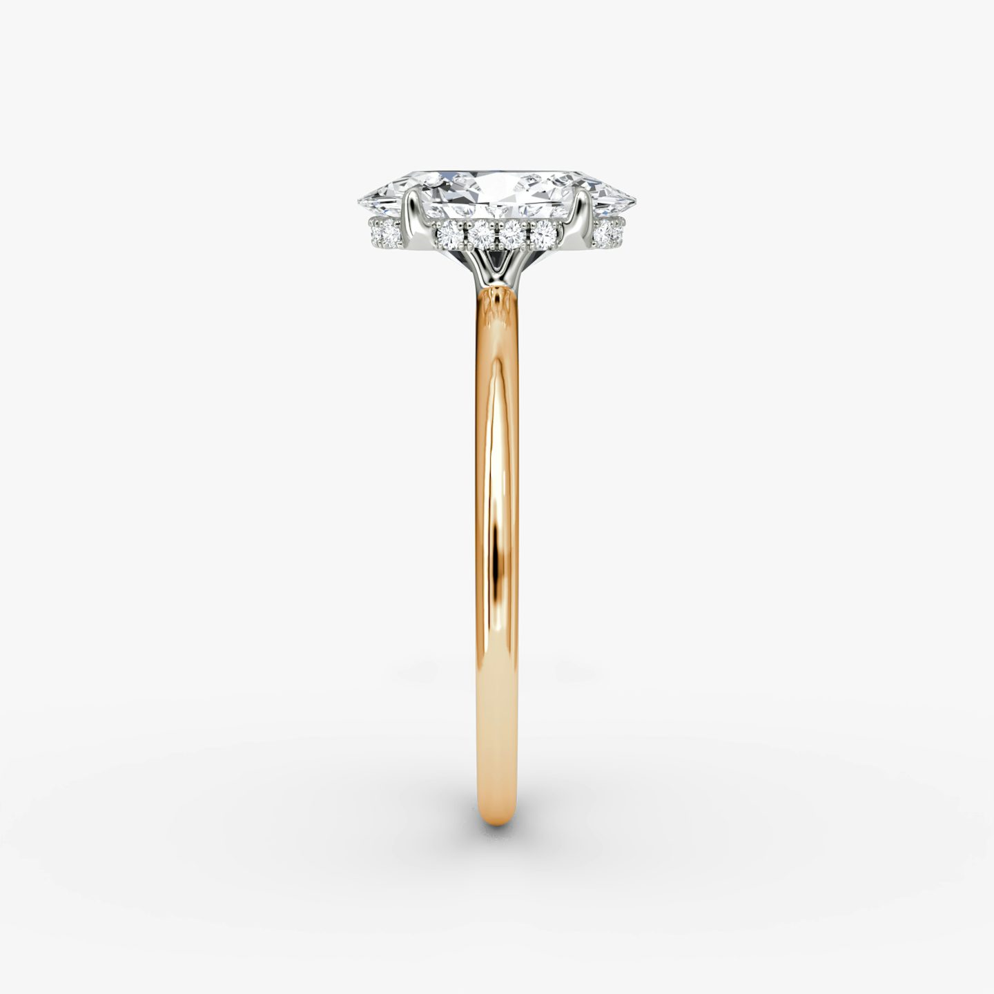 The Signature | Oval | 14k | Rose Gold and Platinum | bandAccent: Plain | bandWidth: standard | hiddenHalo: yes | diamondOrientation: vertical | caratWeight: other