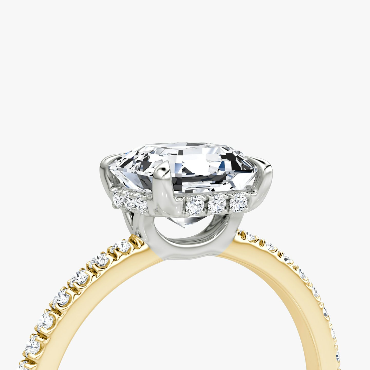 The Signature | Asscher | 18k | Yellow Gold and Platinum | bandAccent: Pavé | bandWidth: standard | hiddenHalo: yes | diamondOrientation: vertical | caratWeight: other
