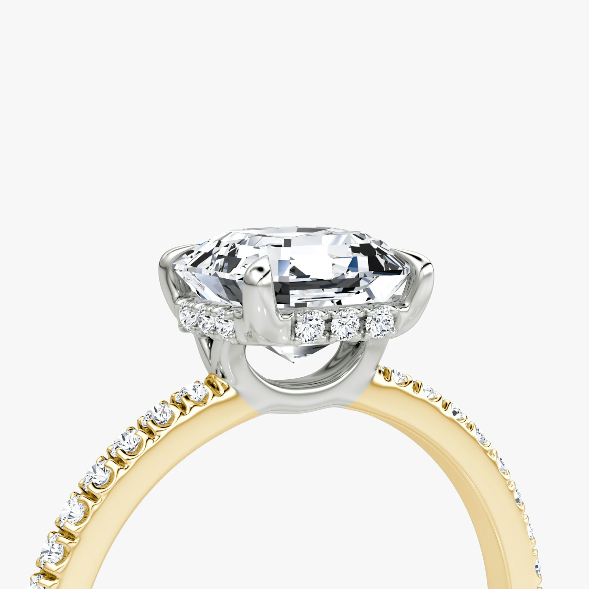 The Signature | Asscher | 18k | Yellow Gold and Platinum | bandAccent: Pavé | bandWidth: standard | hiddenHalo: yes | diamondOrientation: vertical | caratWeight: other