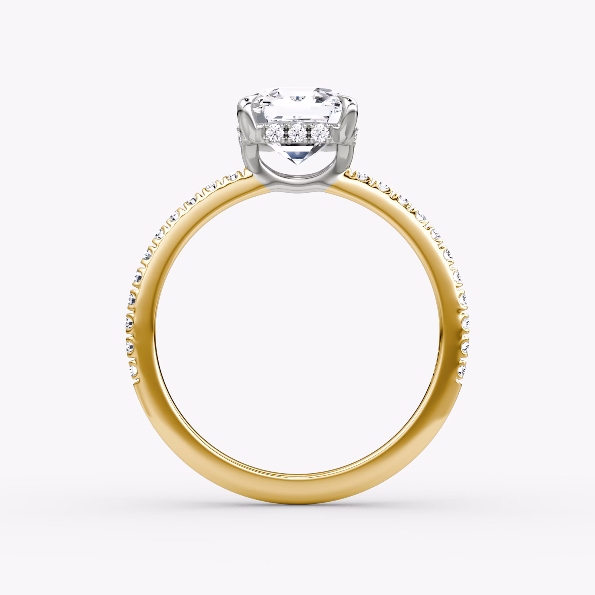 The Signature | Asscher | 18k | Yellow Gold and Platinum | bandAccent: Pavé | bandWidth: standard | hiddenHalo: yes | diamondOrientation: vertical | caratWeight: other