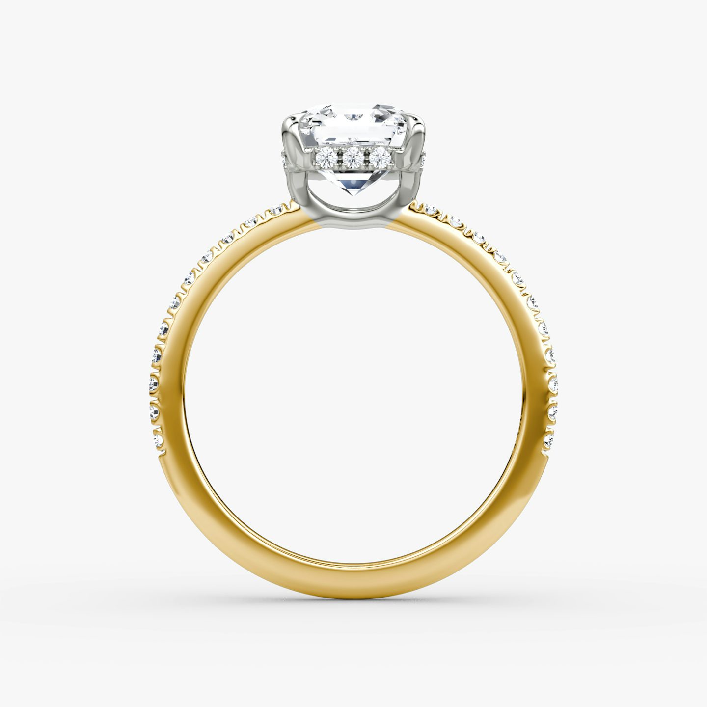 The Signature | Asscher | 18k | Yellow Gold and Platinum | bandAccent: Pavé | bandWidth: standard | hiddenHalo: yes | diamondOrientation: vertical | caratWeight: other