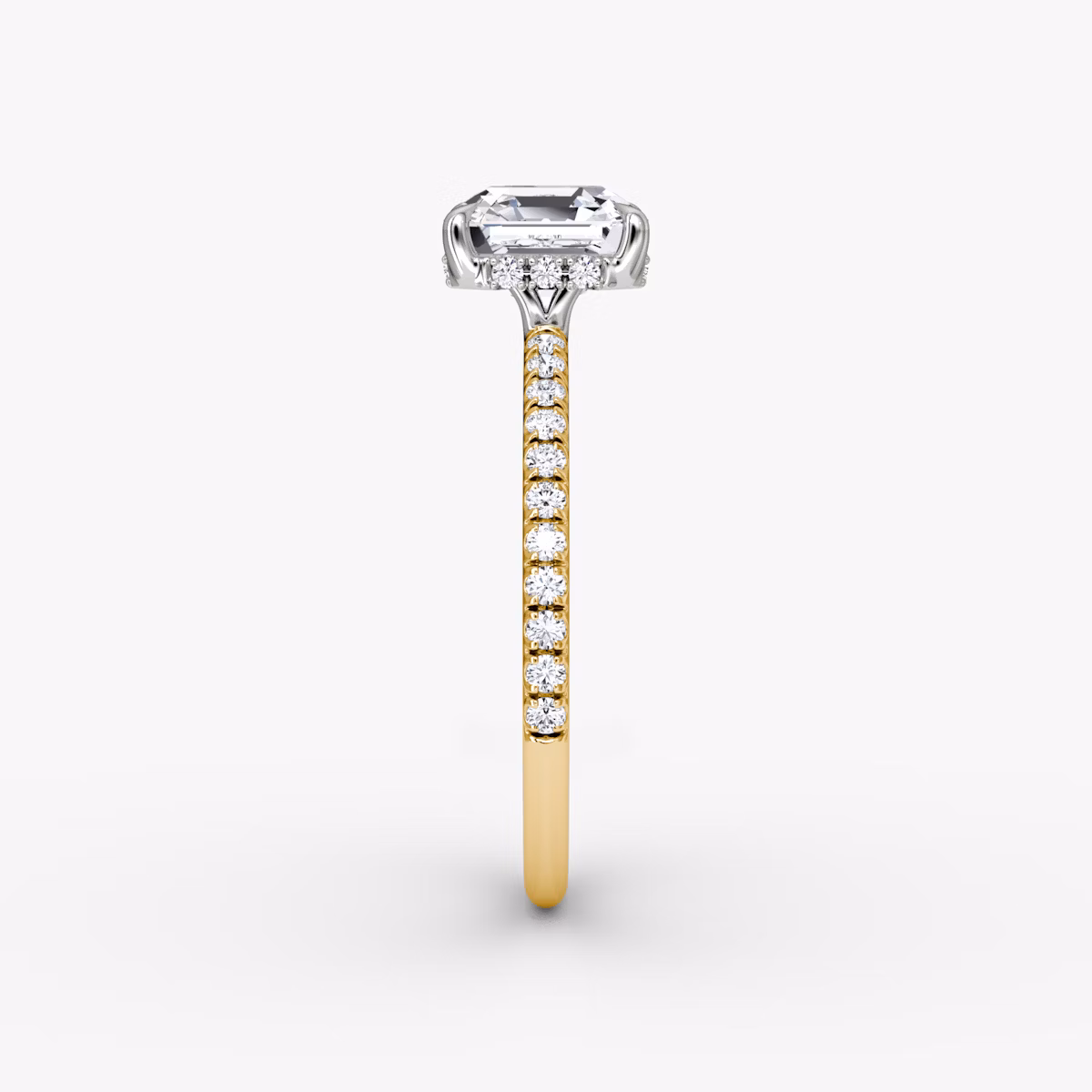 The Signature | Asscher | 18k | Yellow Gold and Platinum | bandAccent: Pavé | bandWidth: standard | hiddenHalo: yes | diamondOrientation: vertical | caratWeight: other