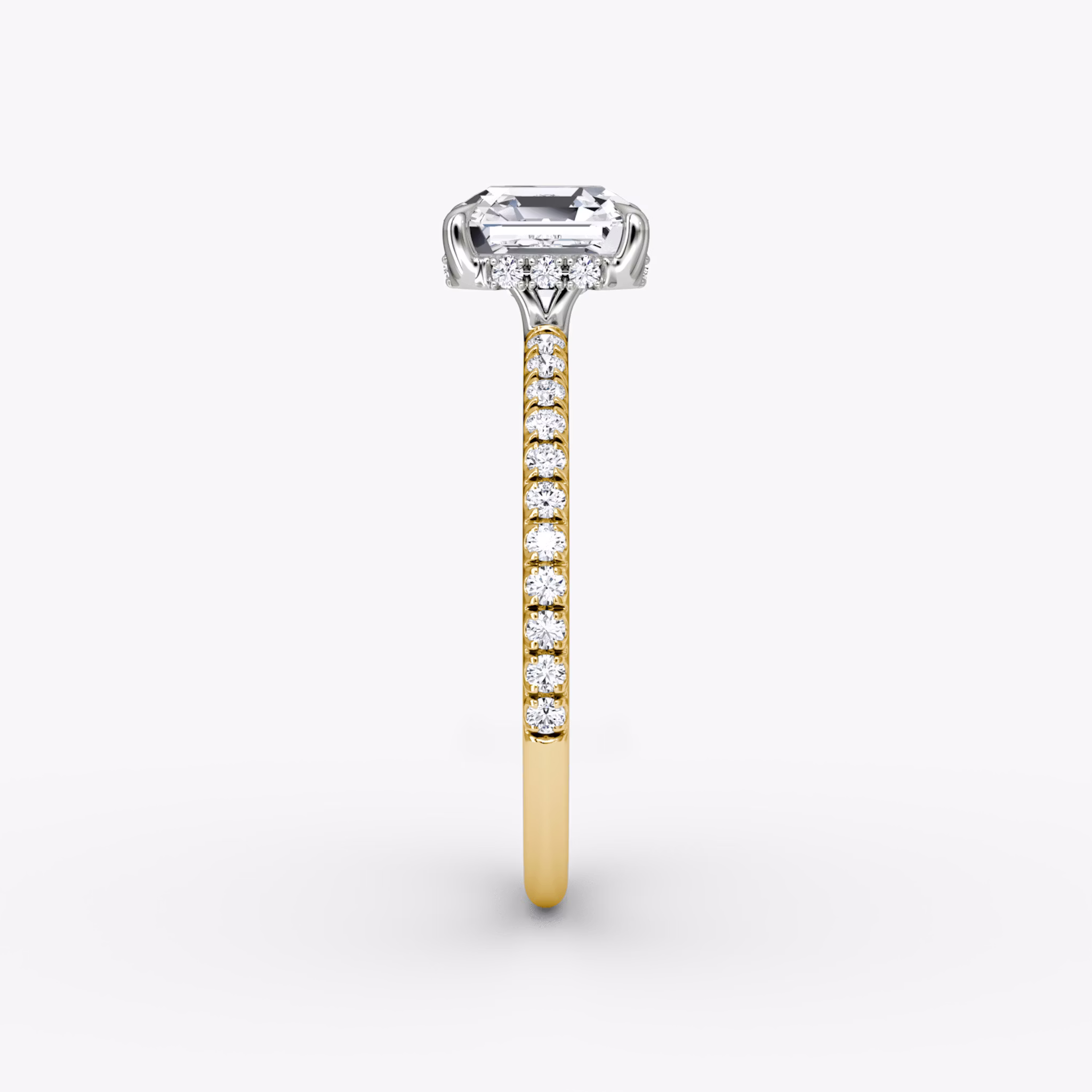 The Signature | Asscher | 18k | Yellow Gold and Platinum | bandAccent: Pavé | bandWidth: standard | hiddenHalo: yes | diamondOrientation: vertical | caratWeight: other