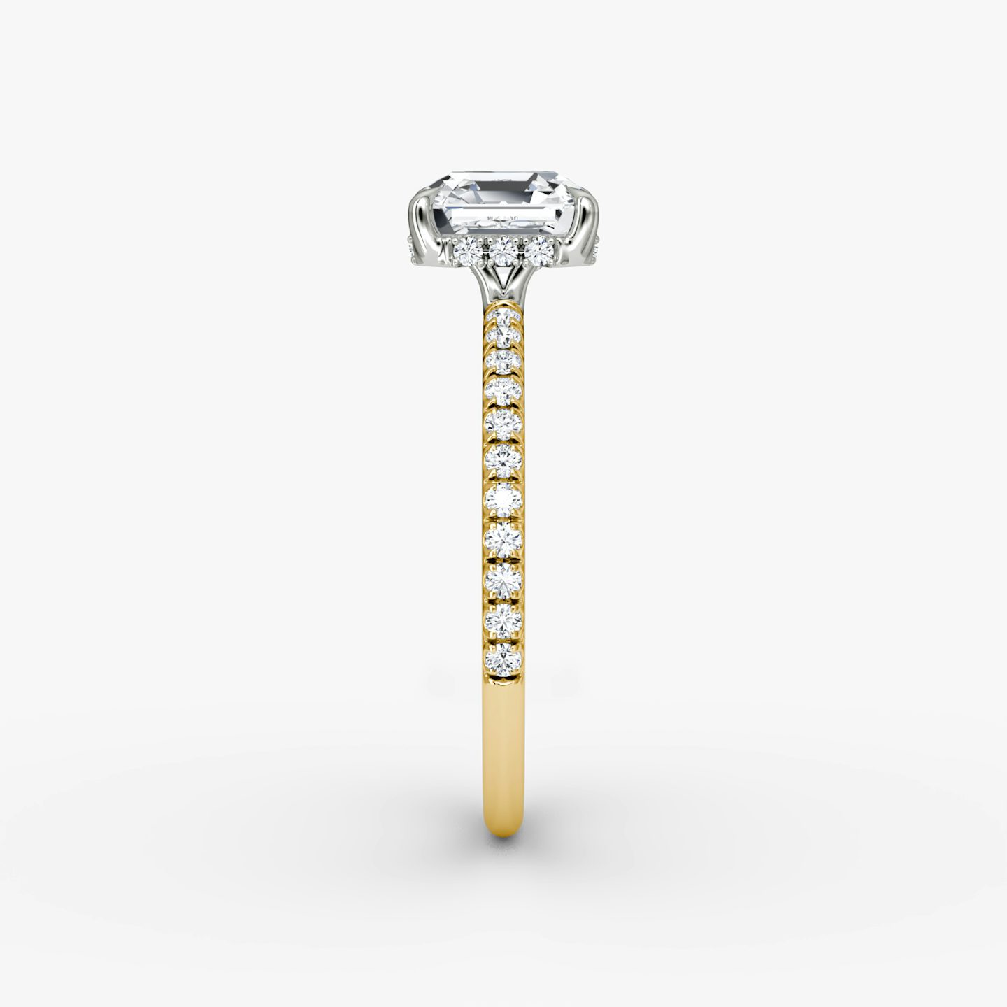 The Signature | Asscher | 18k | Yellow Gold and Platinum | bandAccent: Pavé | bandWidth: standard | hiddenHalo: yes | diamondOrientation: vertical | caratWeight: other