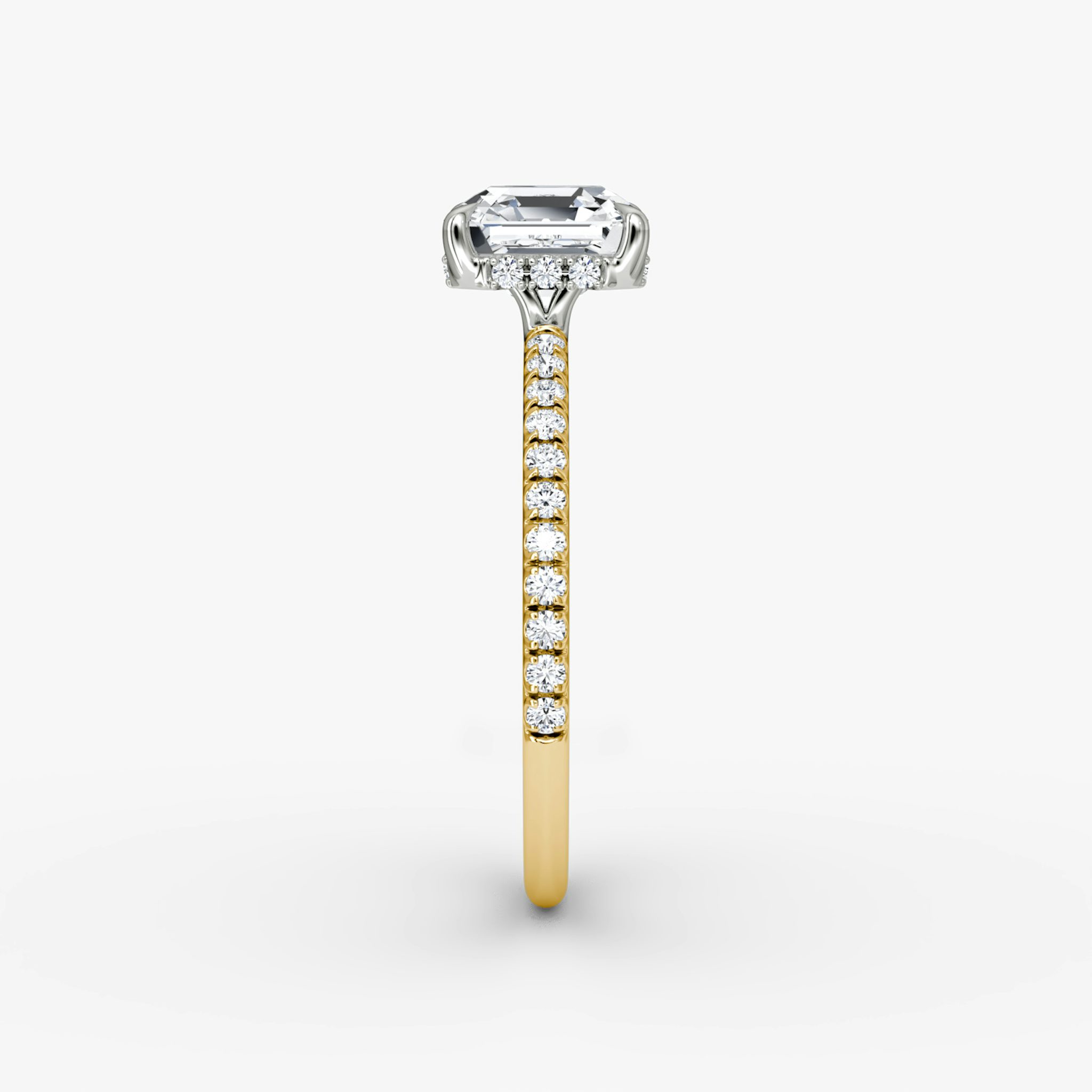 The Signature | Asscher | 18k | Yellow Gold and Platinum | bandAccent: Pavé | bandWidth: standard | hiddenHalo: yes | diamondOrientation: vertical | caratWeight: other