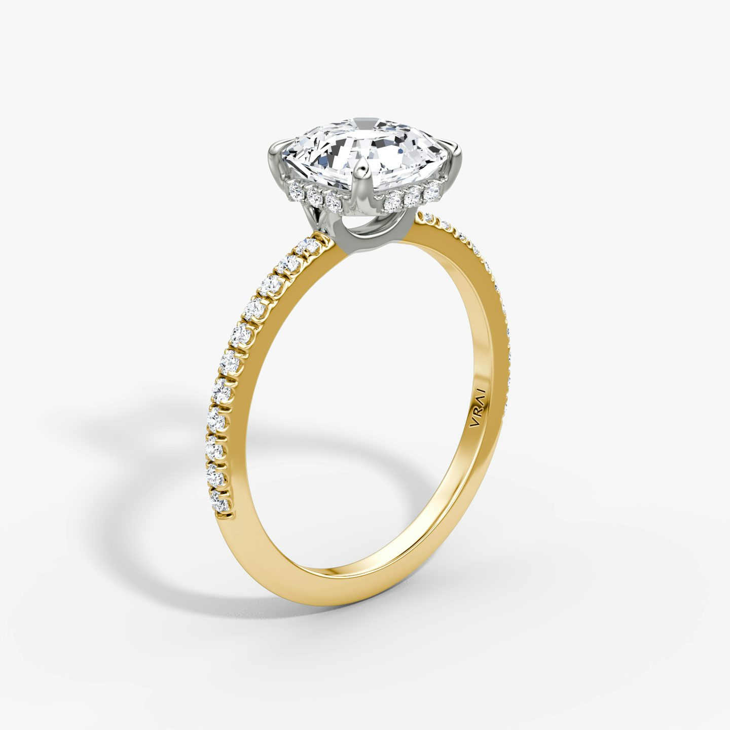 The Signature | Asscher | 18k | Yellow Gold and Platinum | bandAccent: Pavé | bandWidth: standard | hiddenHalo: yes | diamondOrientation: vertical | caratWeight: other