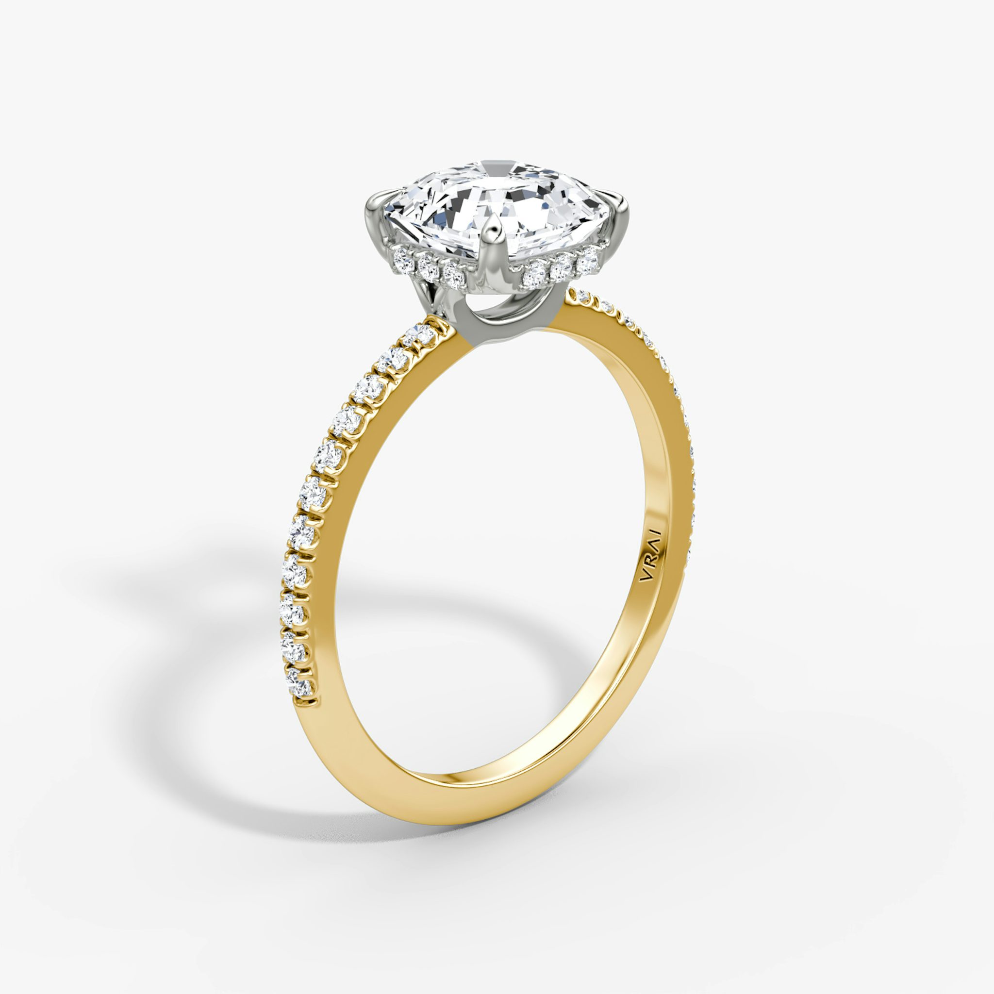 The Signature | Asscher | 18k | Yellow Gold and Platinum | bandAccent: Pavé | bandWidth: standard | hiddenHalo: yes | diamondOrientation: vertical | caratWeight: other