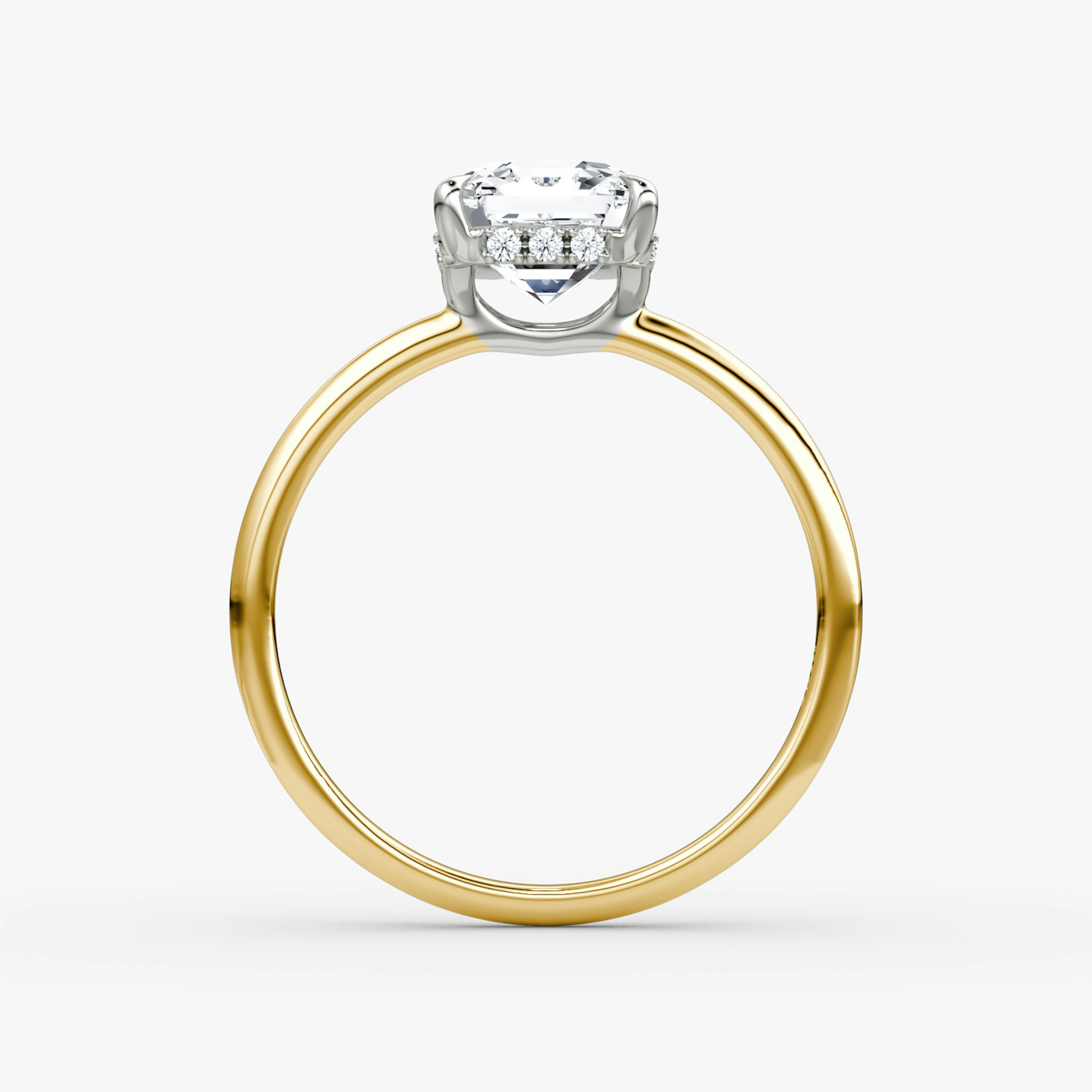 The Signature | Asscher | 18k | Yellow Gold and Platinum | bandAccent: Plain | bandWidth: standard | hiddenHalo: yes | diamondOrientation: vertical | caratWeight: other