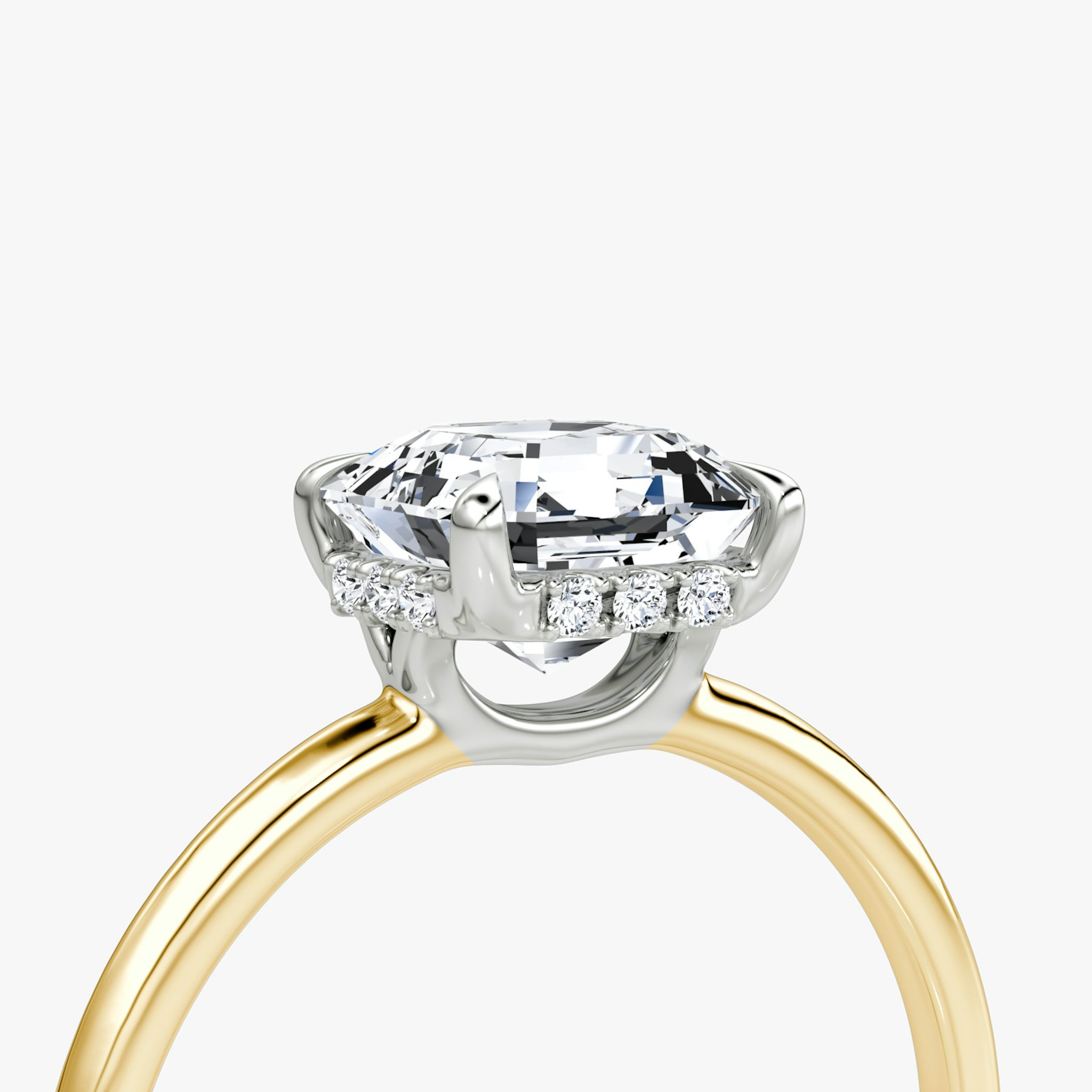 The Signature | Asscher | 18k | Yellow Gold and Platinum | bandAccent: Plain | bandWidth: standard | hiddenHalo: yes | diamondOrientation: vertical | caratWeight: other