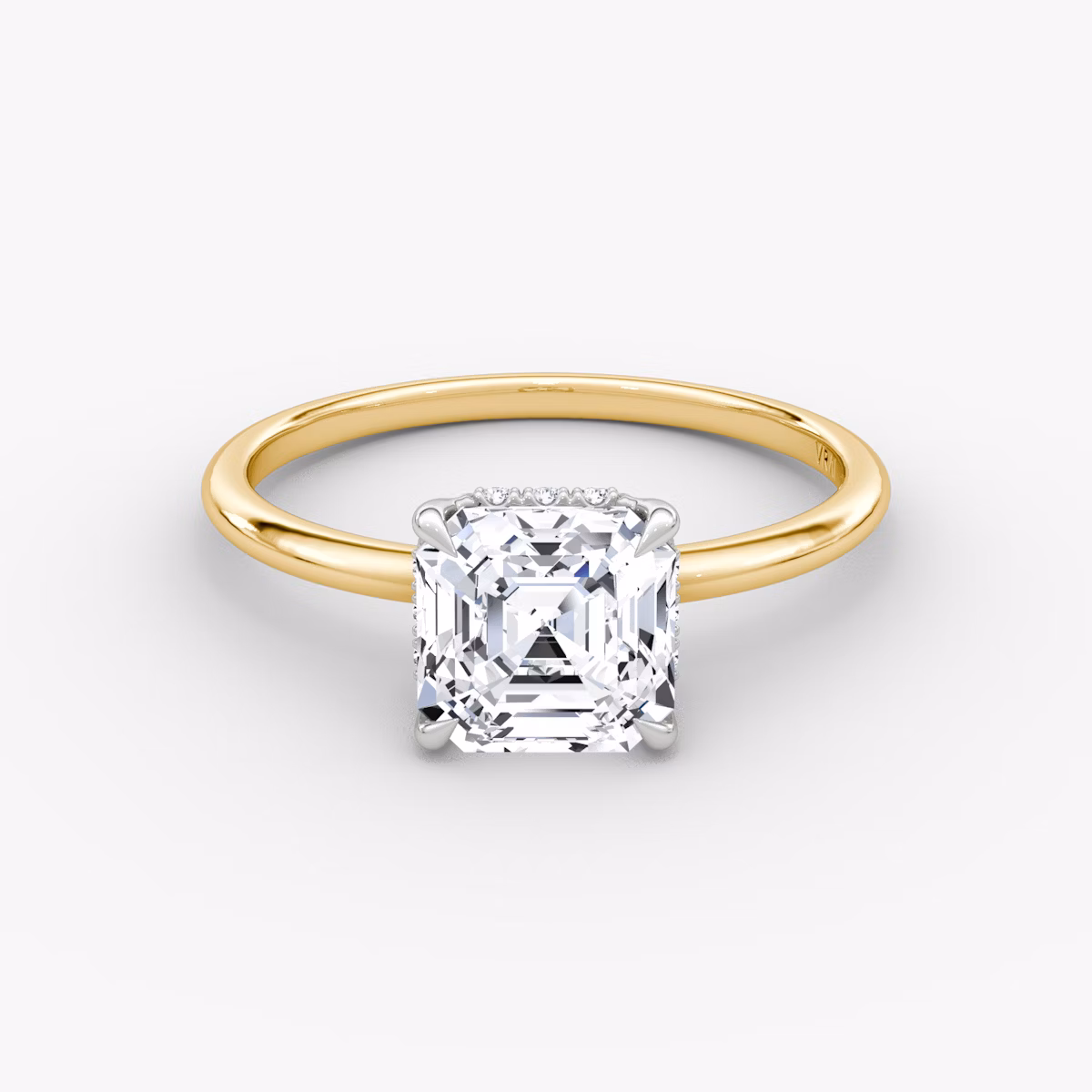 The Signature | Asscher | 18k | Yellow Gold and Platinum | bandAccent: Plain | bandWidth: standard | hiddenHalo: yes | diamondOrientation: vertical | caratWeight: other
