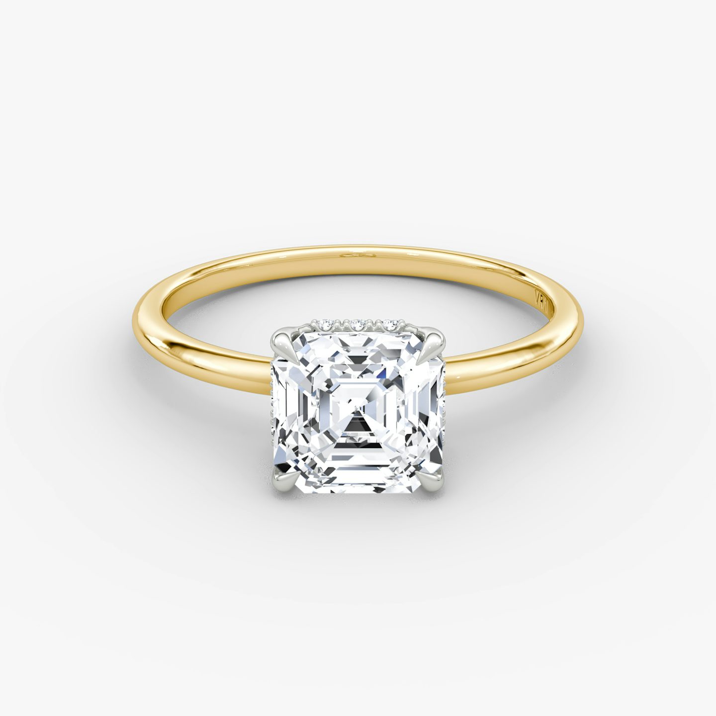 The Signature | Asscher | 18k | Yellow Gold and Platinum | bandAccent: Plain | bandWidth: standard | hiddenHalo: yes | diamondOrientation: horizontal | caratWeight: other