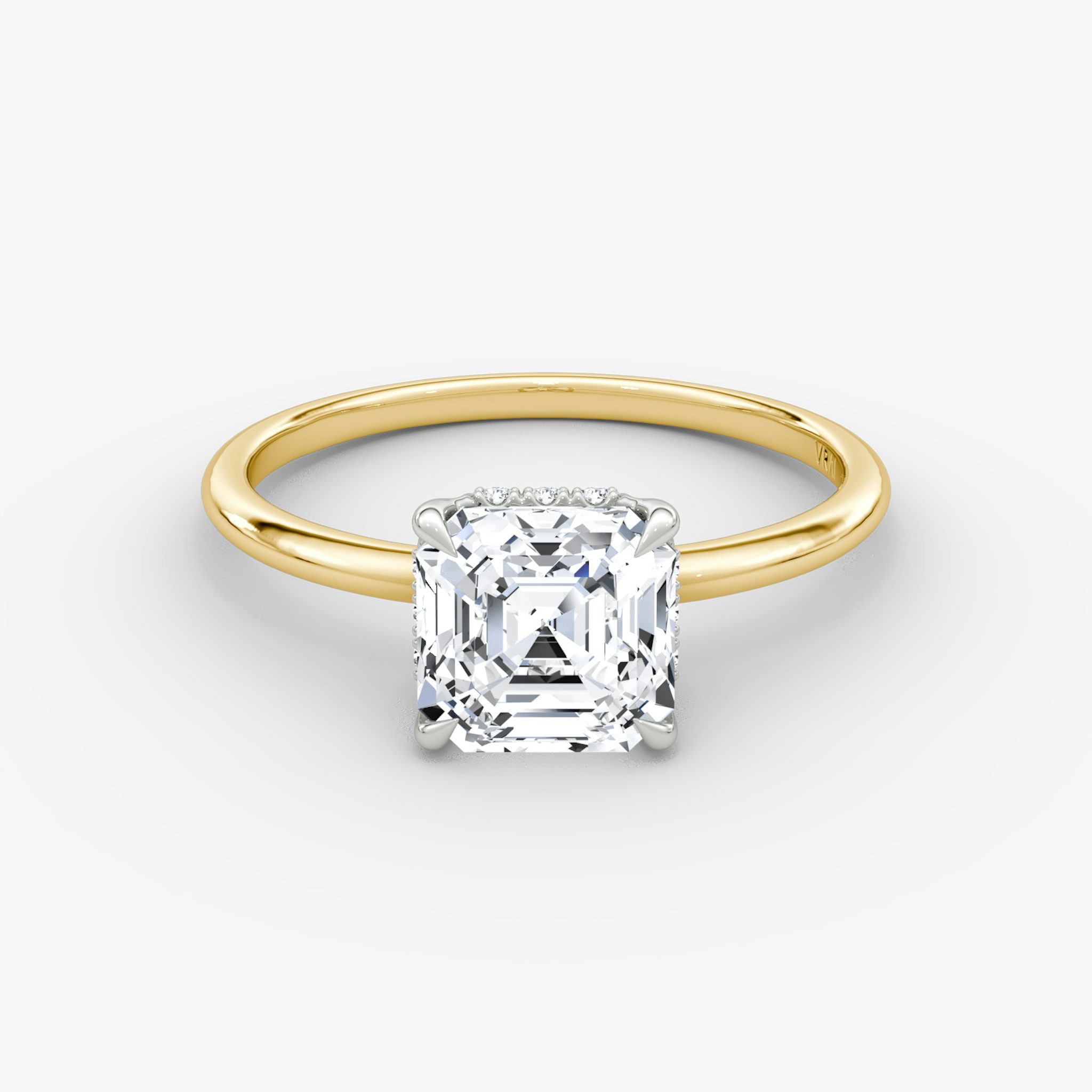 The Signature | Asscher | 18k | Yellow Gold and Platinum | bandAccent: Plain | bandWidth: standard | hiddenHalo: yes | diamondOrientation: vertical | caratWeight: other