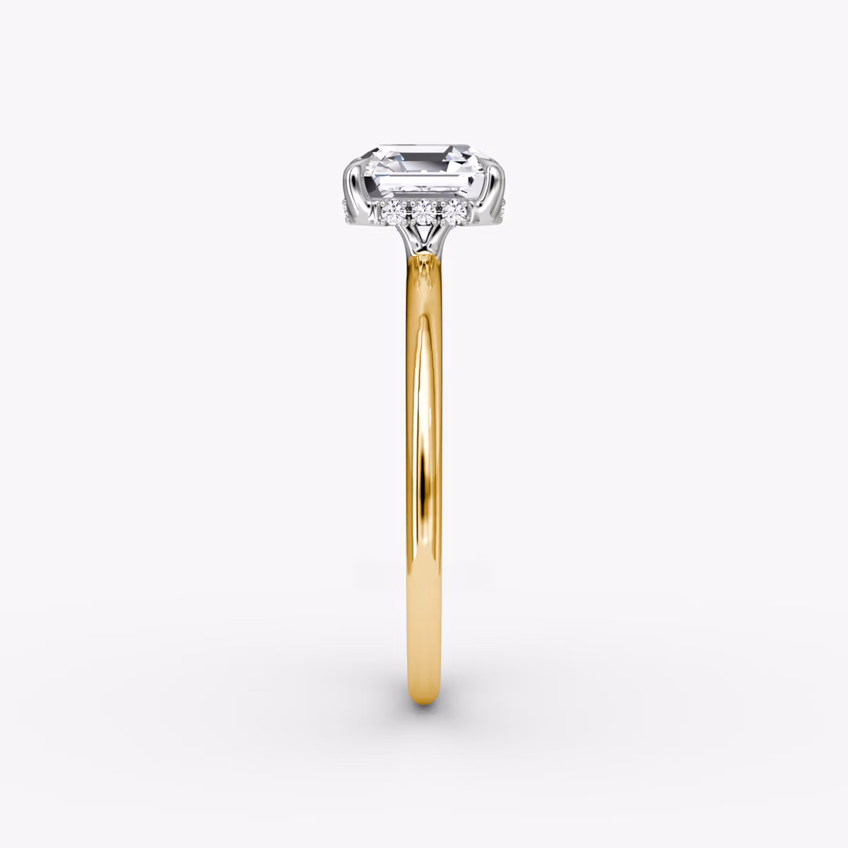 The Signature | Asscher | 18k | Yellow Gold and Platinum | bandAccent: Plain | bandWidth: standard | hiddenHalo: yes | diamondOrientation: vertical | caratWeight: other