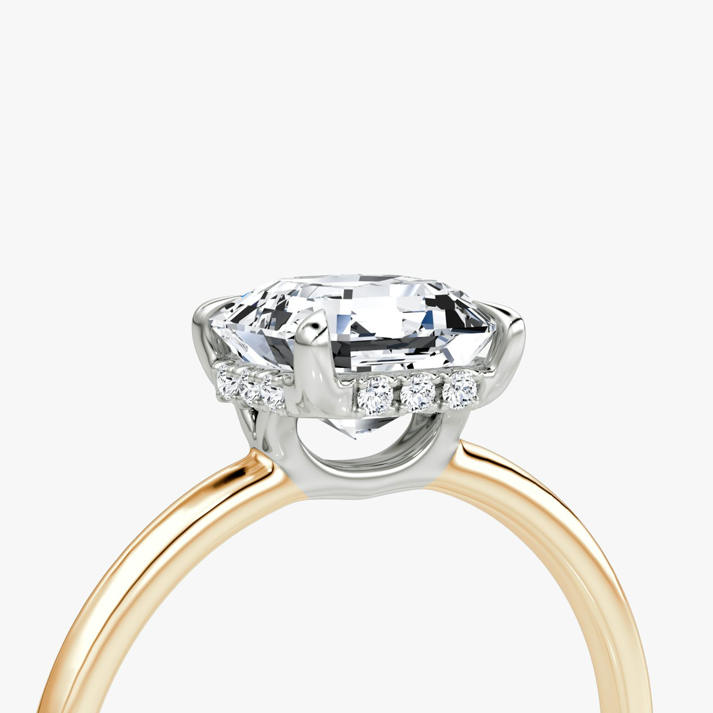 The Signature | Asscher | 14k | Rose Gold and Platinum | bandAccent: Plain | bandWidth: standard | hiddenHalo: yes | diamondOrientation: horizontal | caratWeight: other