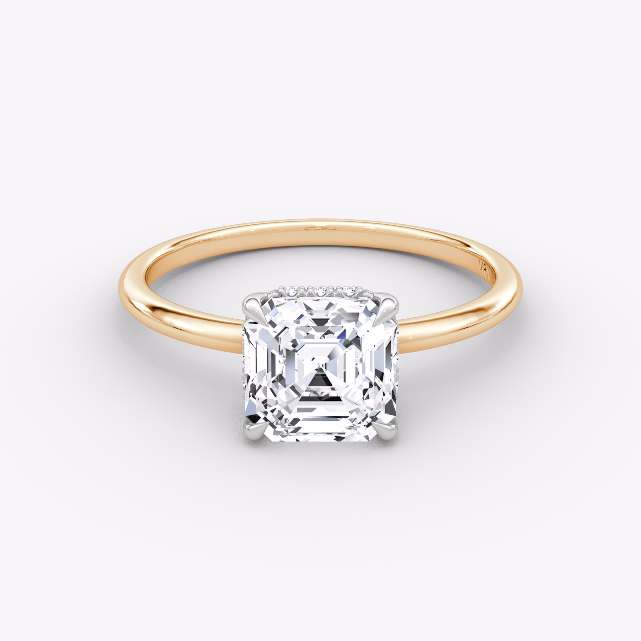 The Signature | Asscher | 14k | Rose Gold and Platinum | bandAccent: Plain | bandWidth: standard | hiddenHalo: yes | diamondOrientation: vertical | caratWeight: other