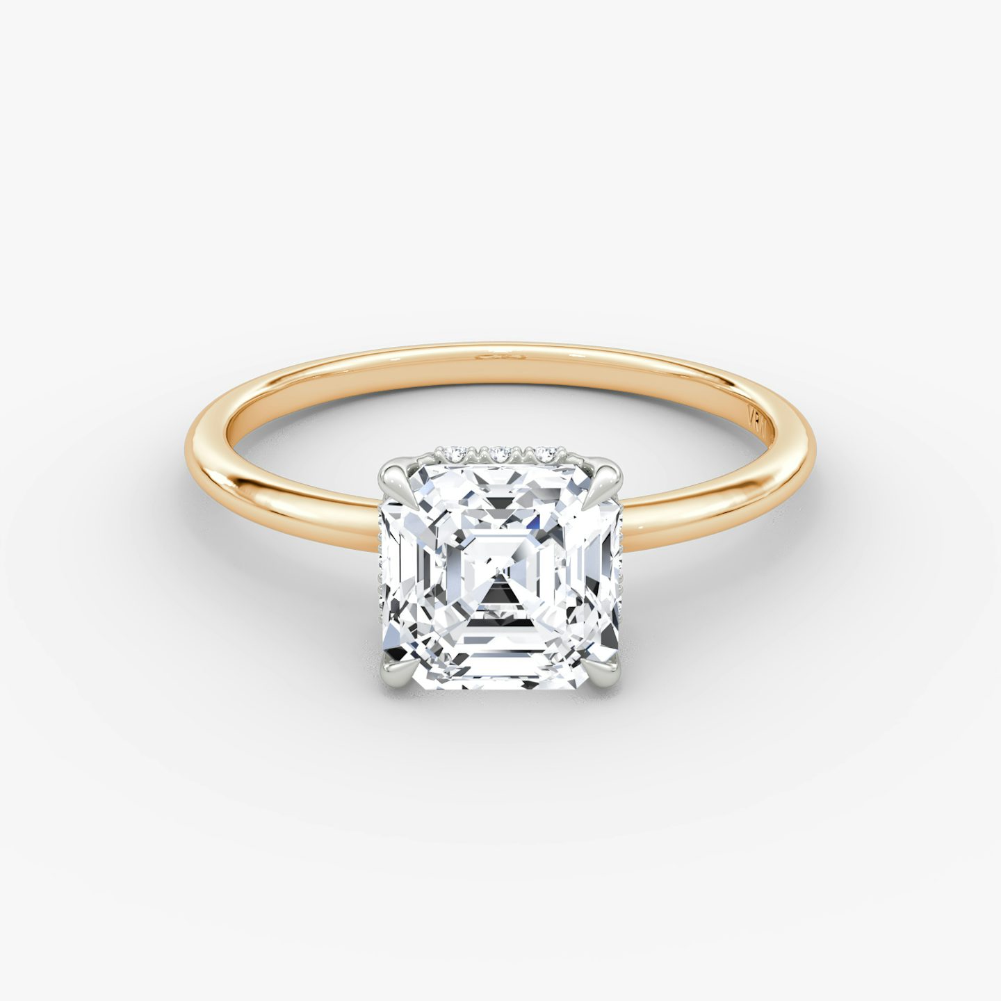 The Signature | Asscher | 14k | Rose Gold and Platinum | bandAccent: Plain | bandWidth: standard | hiddenHalo: yes | diamondOrientation: horizontal | caratWeight: other