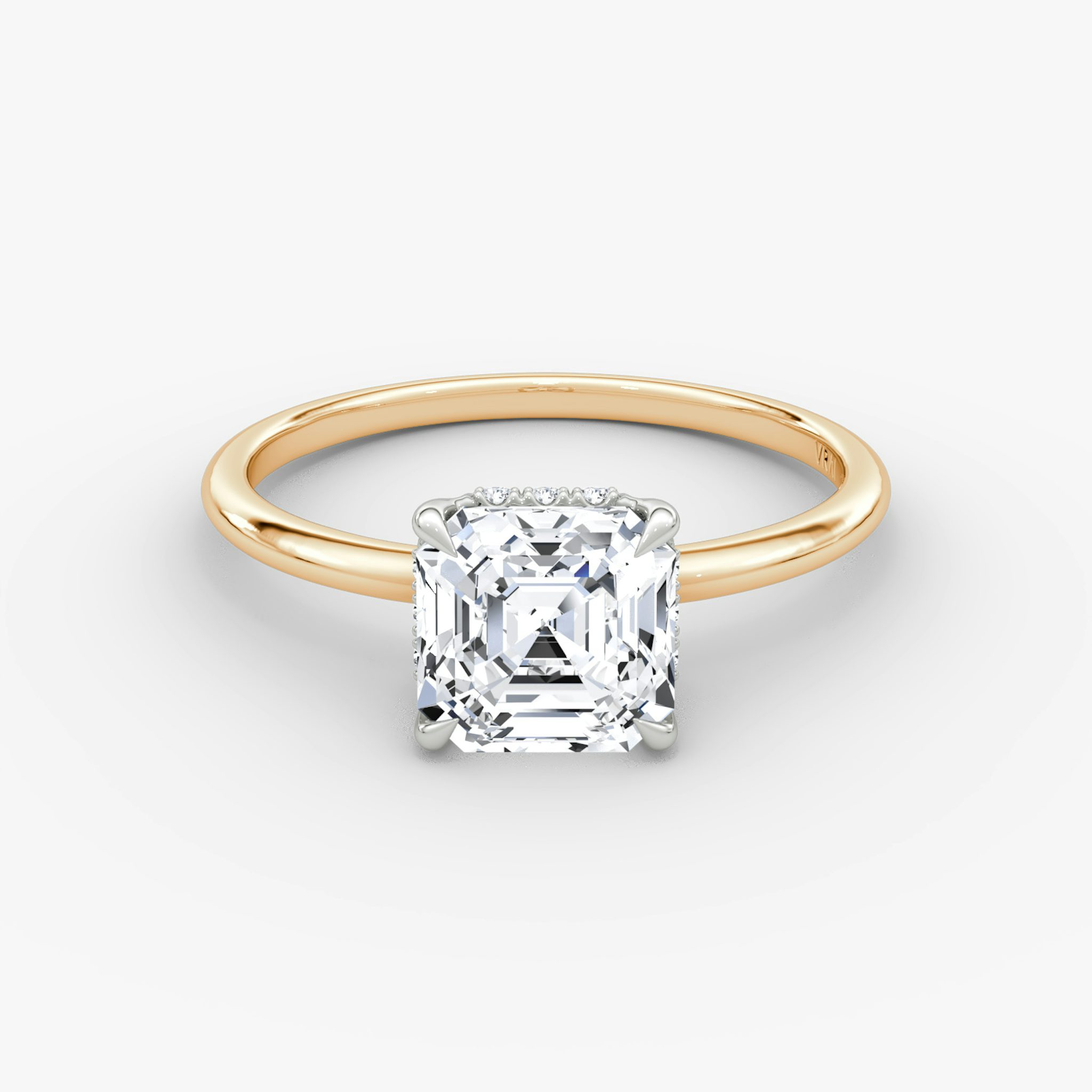 The Signature | Asscher | 14k | Rose Gold and Platinum | bandAccent: Plain | bandWidth: standard | hiddenHalo: yes | diamondOrientation: vertical | caratWeight: other