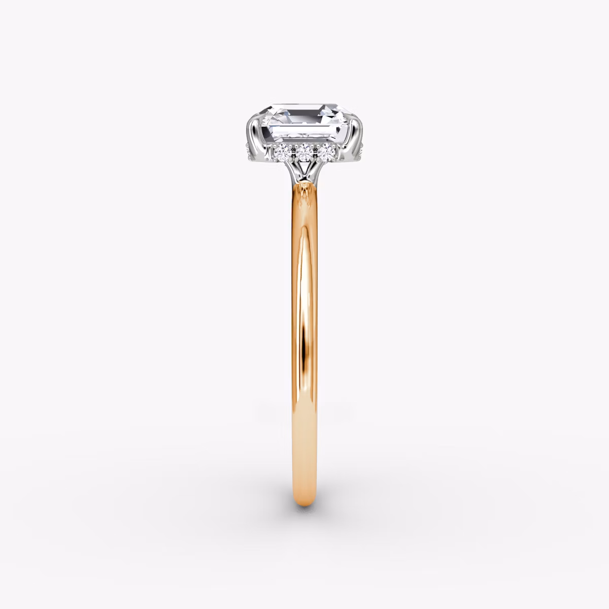 The Signature | Asscher | 14k | Rose Gold and Platinum | bandAccent: Plain | bandWidth: standard | hiddenHalo: yes | diamondOrientation: vertical | caratWeight: other
