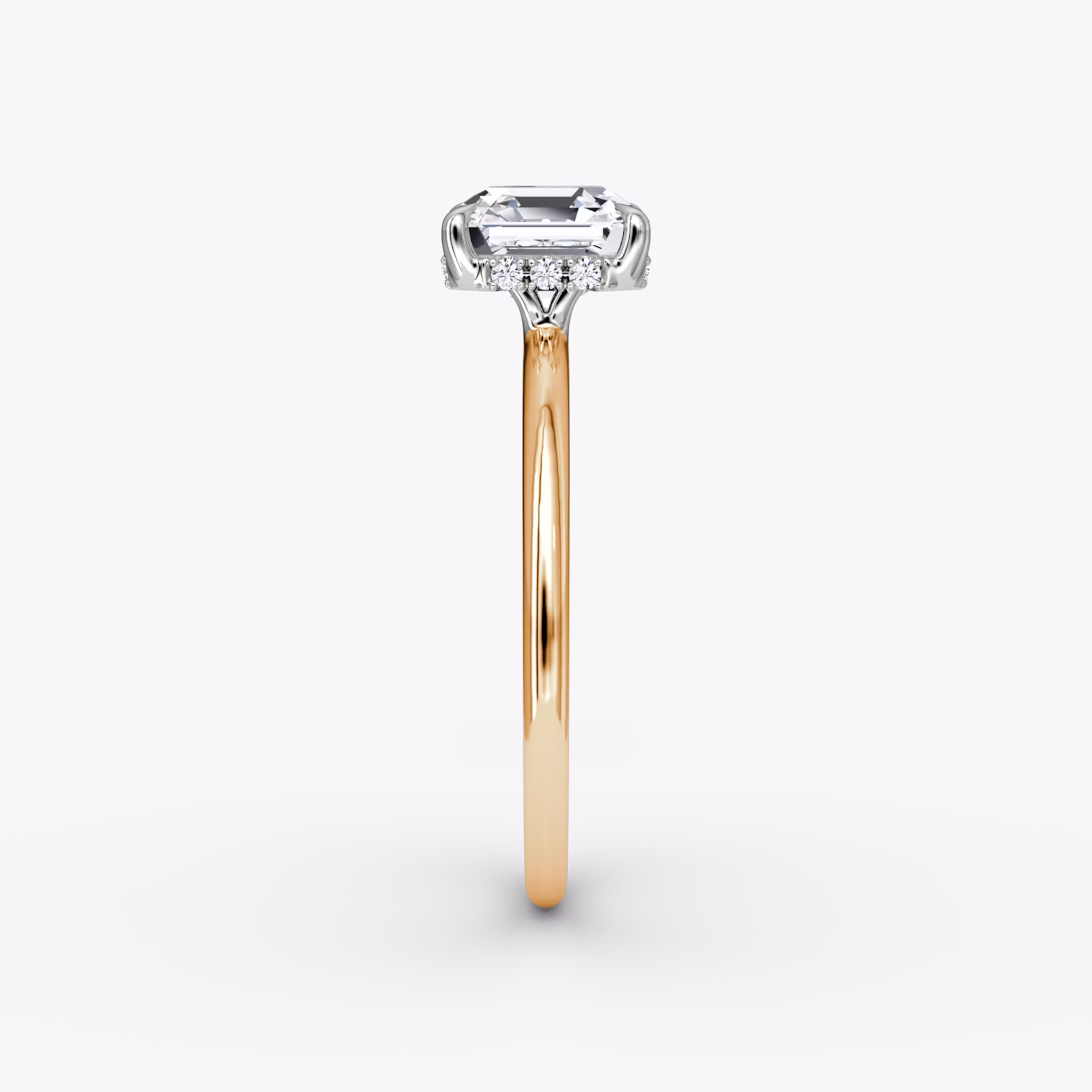 The Signature | Asscher | 14k | Rose Gold and Platinum | bandAccent: Plain | bandWidth: standard | hiddenHalo: yes | diamondOrientation: vertical | caratWeight: other