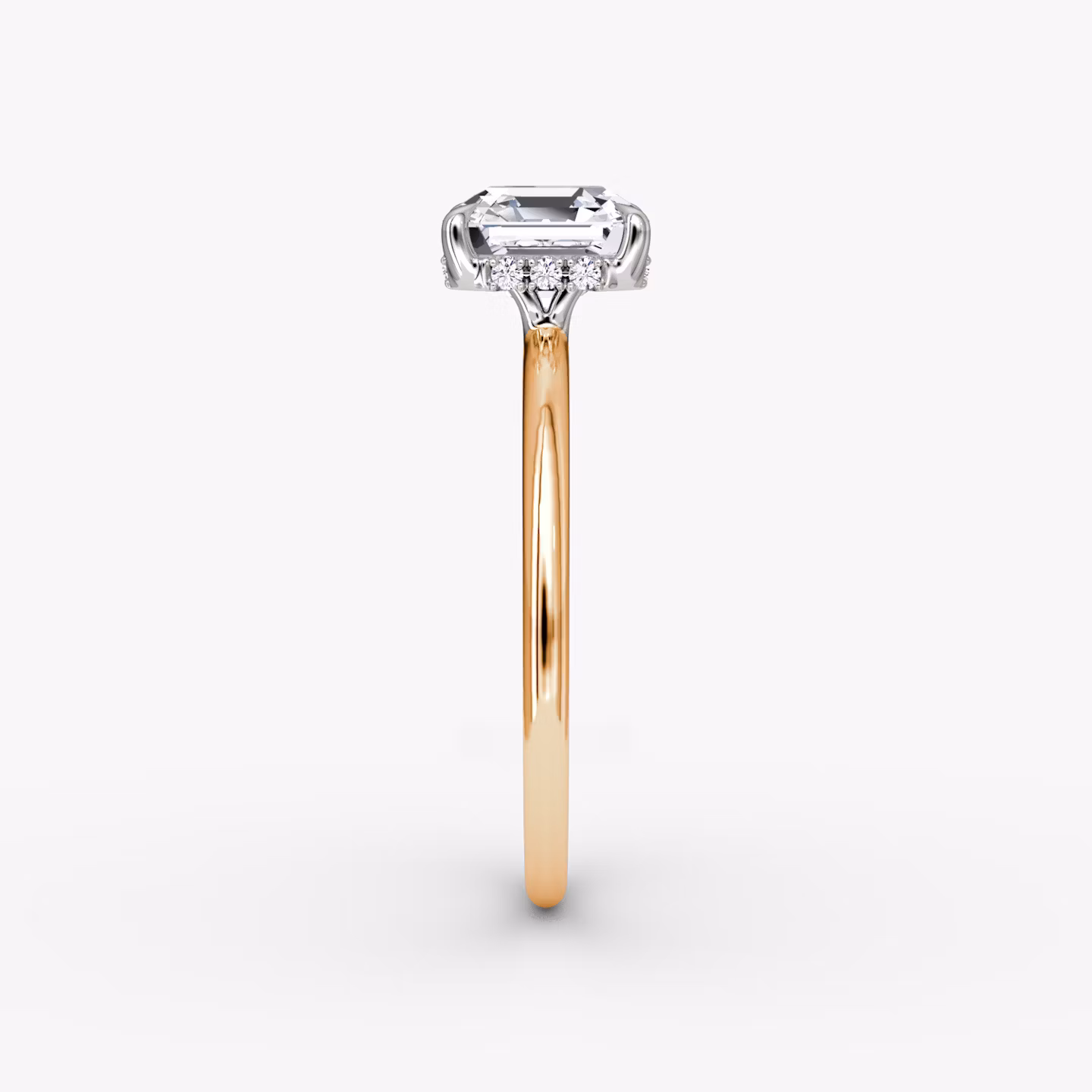 The Signature | Asscher | 14k | Rose Gold and Platinum | bandAccent: Plain | bandWidth: standard | hiddenHalo: yes | diamondOrientation: horizontal | caratWeight: other