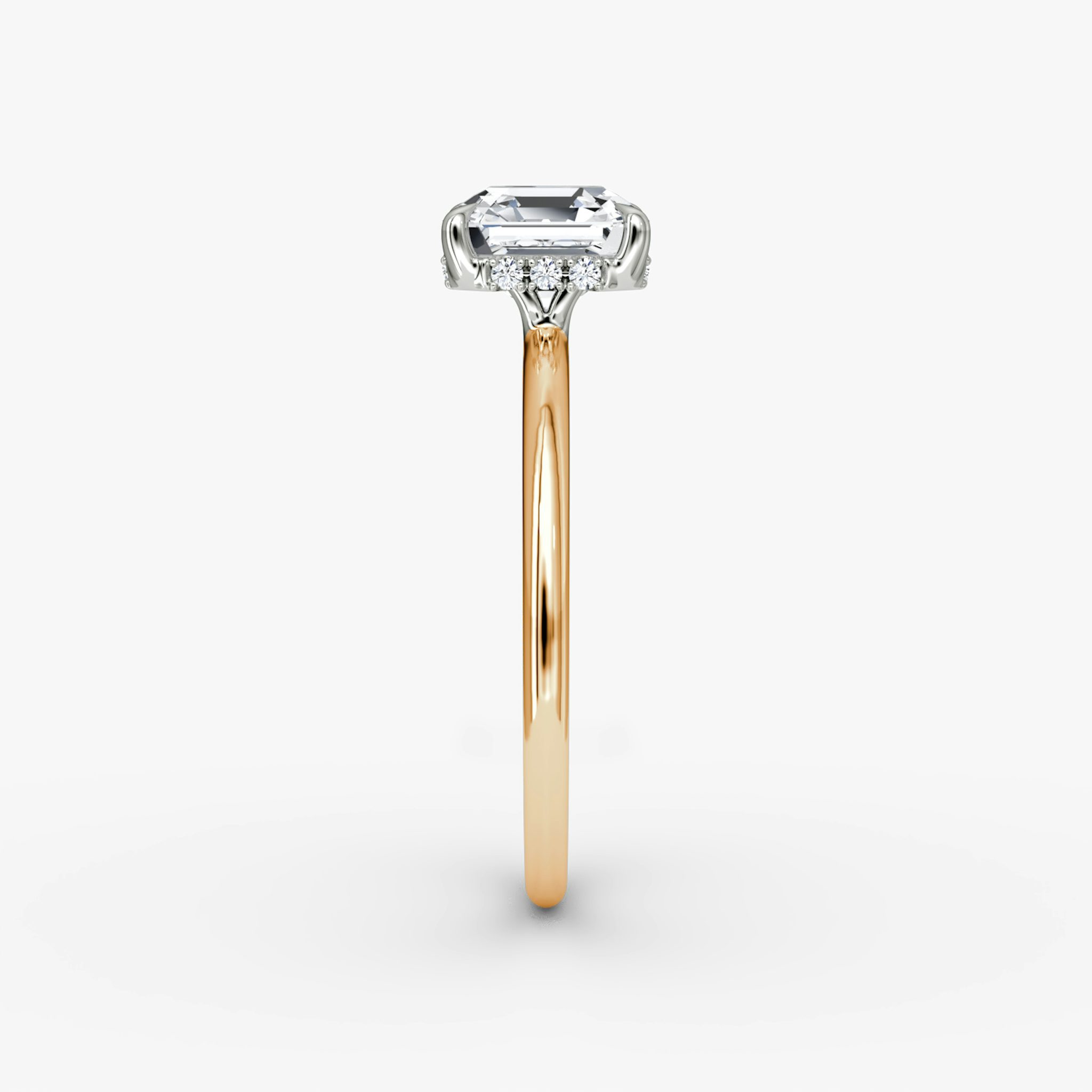 The Signature | Asscher | 14k | Rose Gold and Platinum | bandAccent: Plain | bandWidth: standard | hiddenHalo: yes | diamondOrientation: vertical | caratWeight: other
