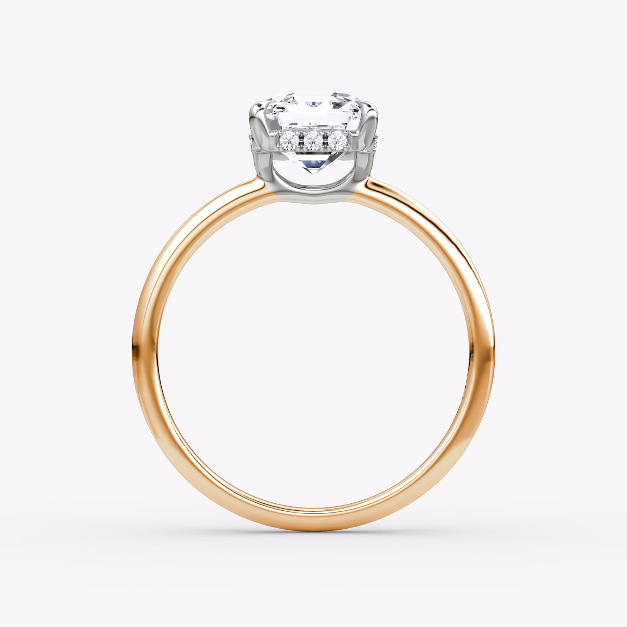 The Signature | Asscher | 14k | Rose Gold and Platinum | bandAccent: Plain | bandWidth: standard | hiddenHalo: yes | diamondOrientation: vertical | caratWeight: other