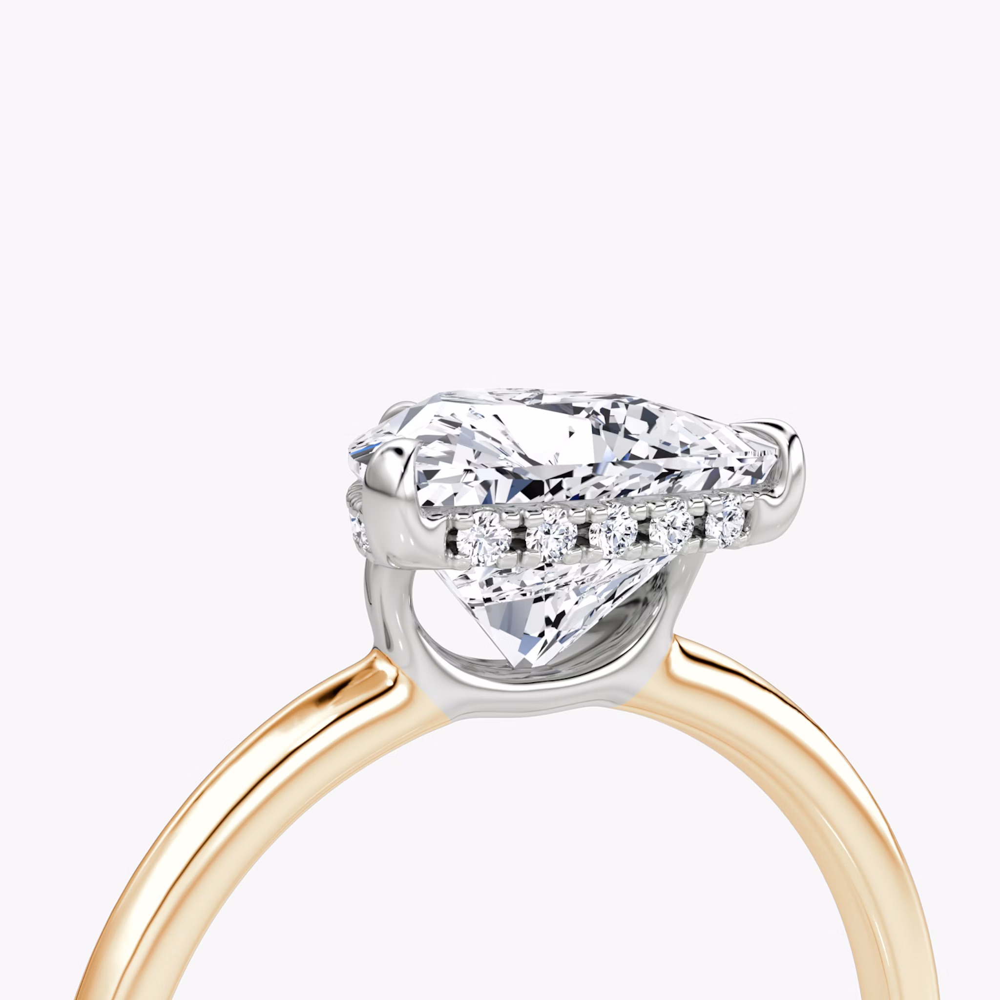 The Signature | Trillion | 14k | Rose Gold and Platinum | bandAccent: Plain | bandWidth: standard | hiddenHalo: yes | diamondOrientation: vertical | caratWeight: other