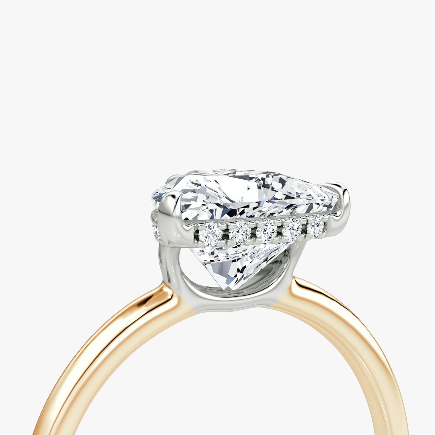 The Signature | Trillion | 14k | Rose Gold and Platinum | bandAccent: Plain | bandWidth: standard | hiddenHalo: yes | diamondOrientation: vertical | caratWeight: other