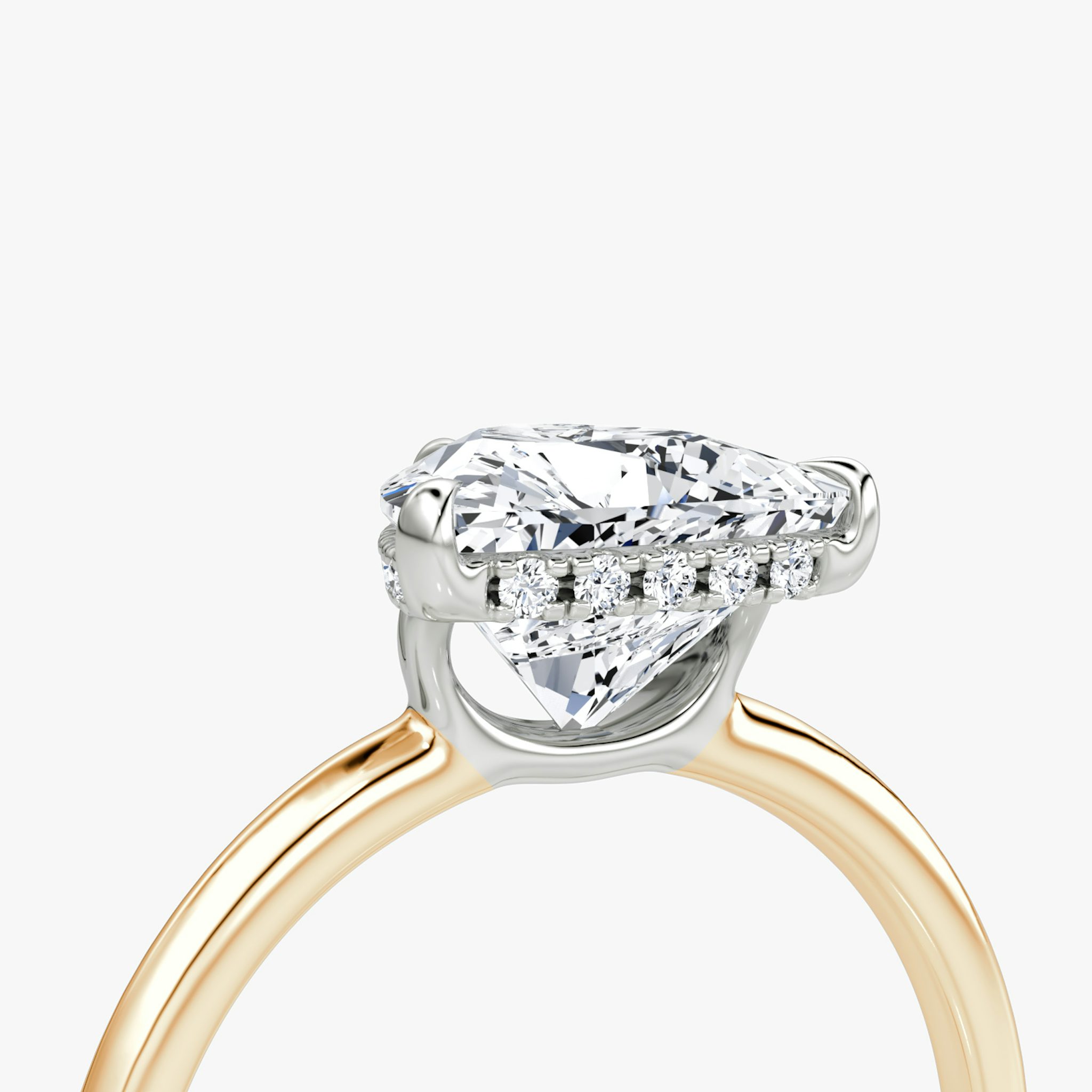 The Signature | Trillion | 14k | Rose Gold and Platinum | bandAccent: Plain | bandWidth: standard | hiddenHalo: yes | diamondOrientation: vertical | caratWeight: other