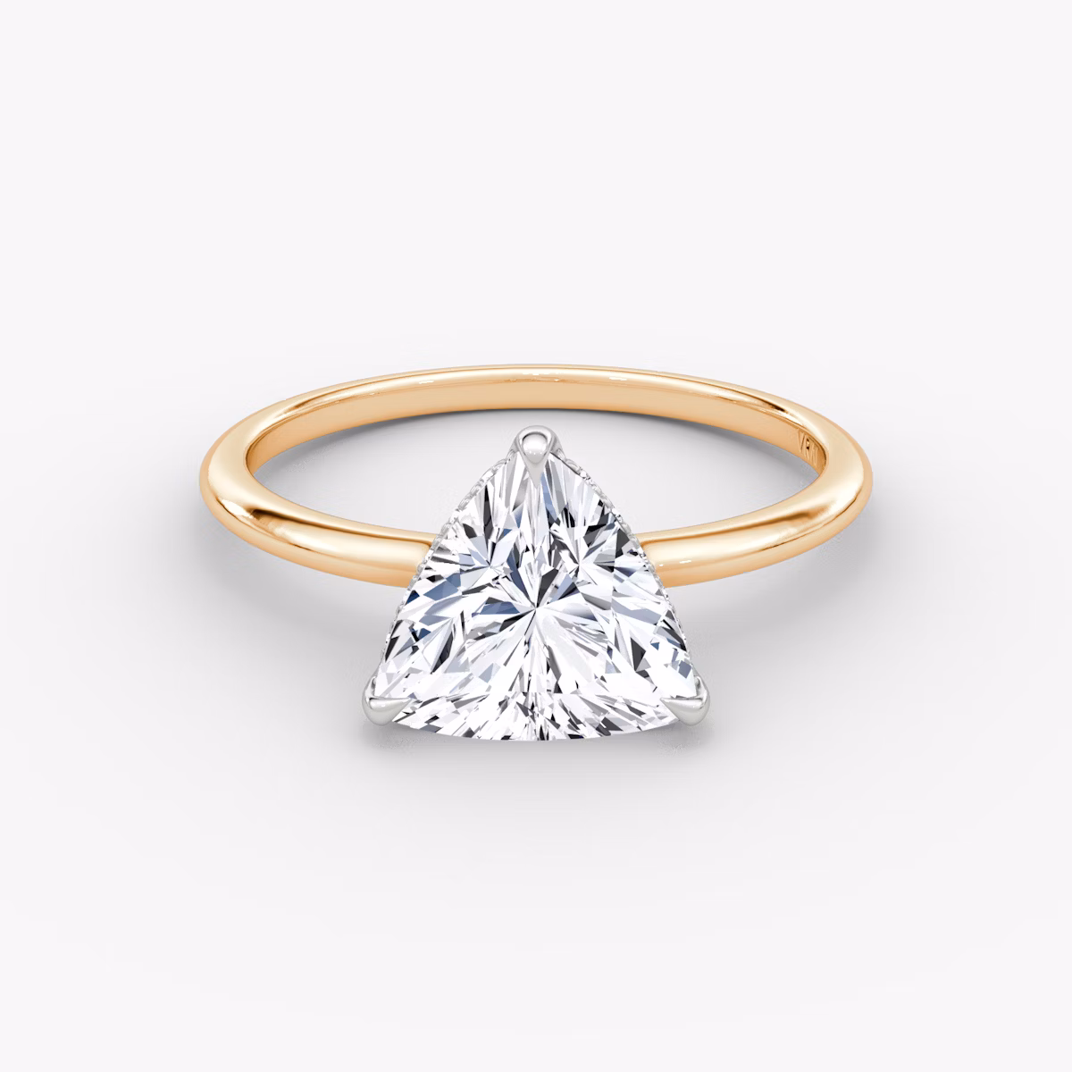 The Signature | Trillion | 14k | Rose Gold and Platinum | bandAccent: Plain | bandWidth: standard | hiddenHalo: yes | diamondOrientation: vertical | caratWeight: other