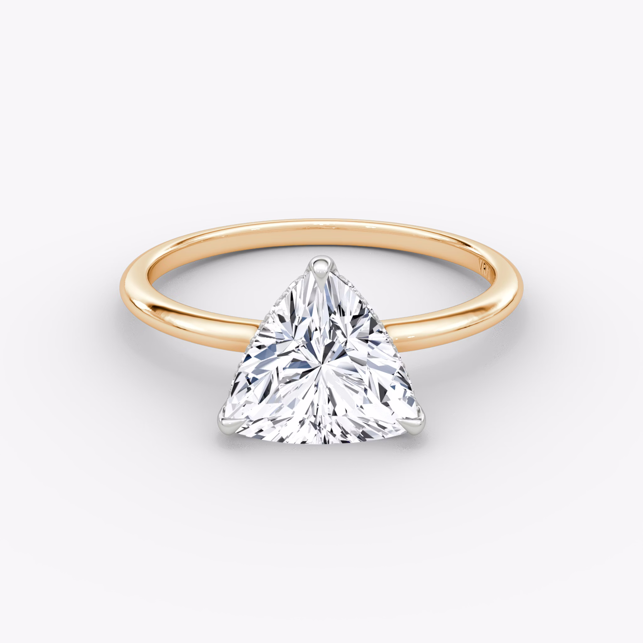 The Signature | Trillion | 14k | Rose Gold and Platinum | bandAccent: Plain | bandWidth: standard | hiddenHalo: yes | diamondOrientation: vertical | caratWeight: other