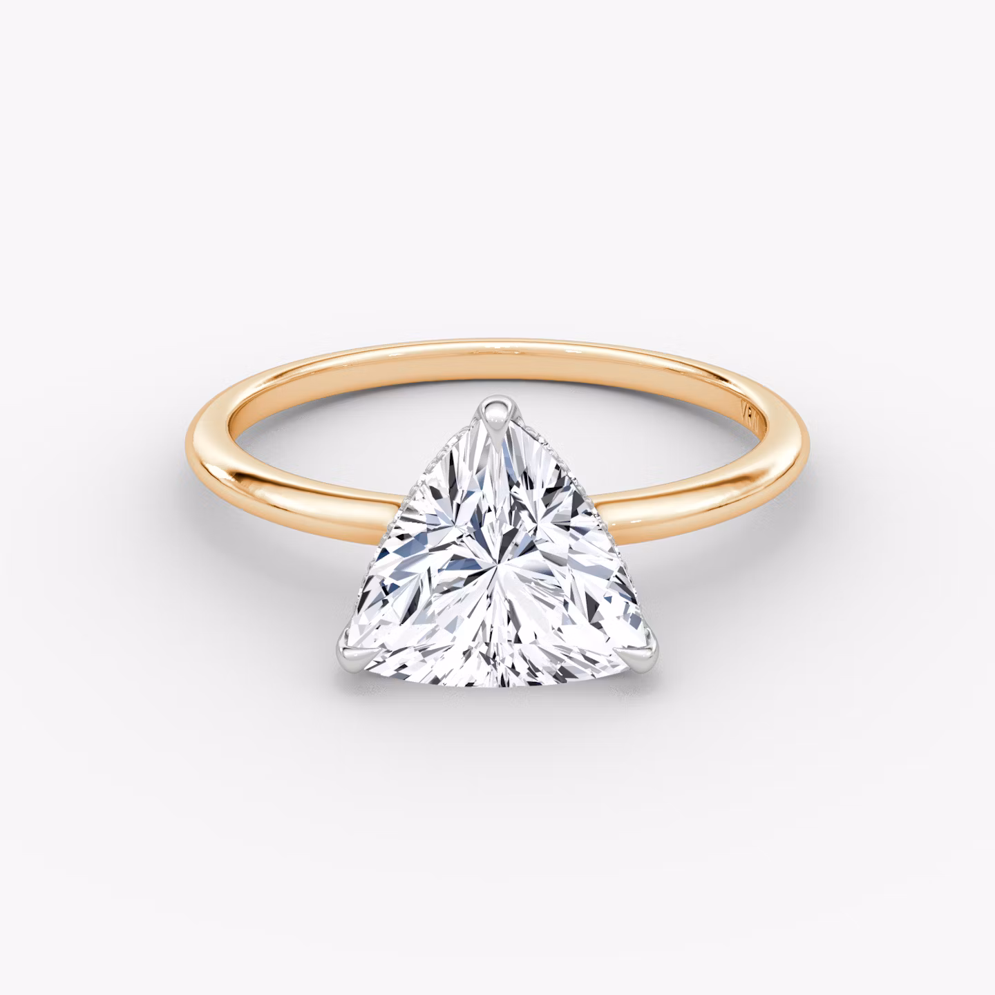 The Signature | Trillion | 14k | Rose Gold and Platinum | bandAccent: Plain | bandWidth: standard | hiddenHalo: yes | diamondOrientation: vertical | caratWeight: other