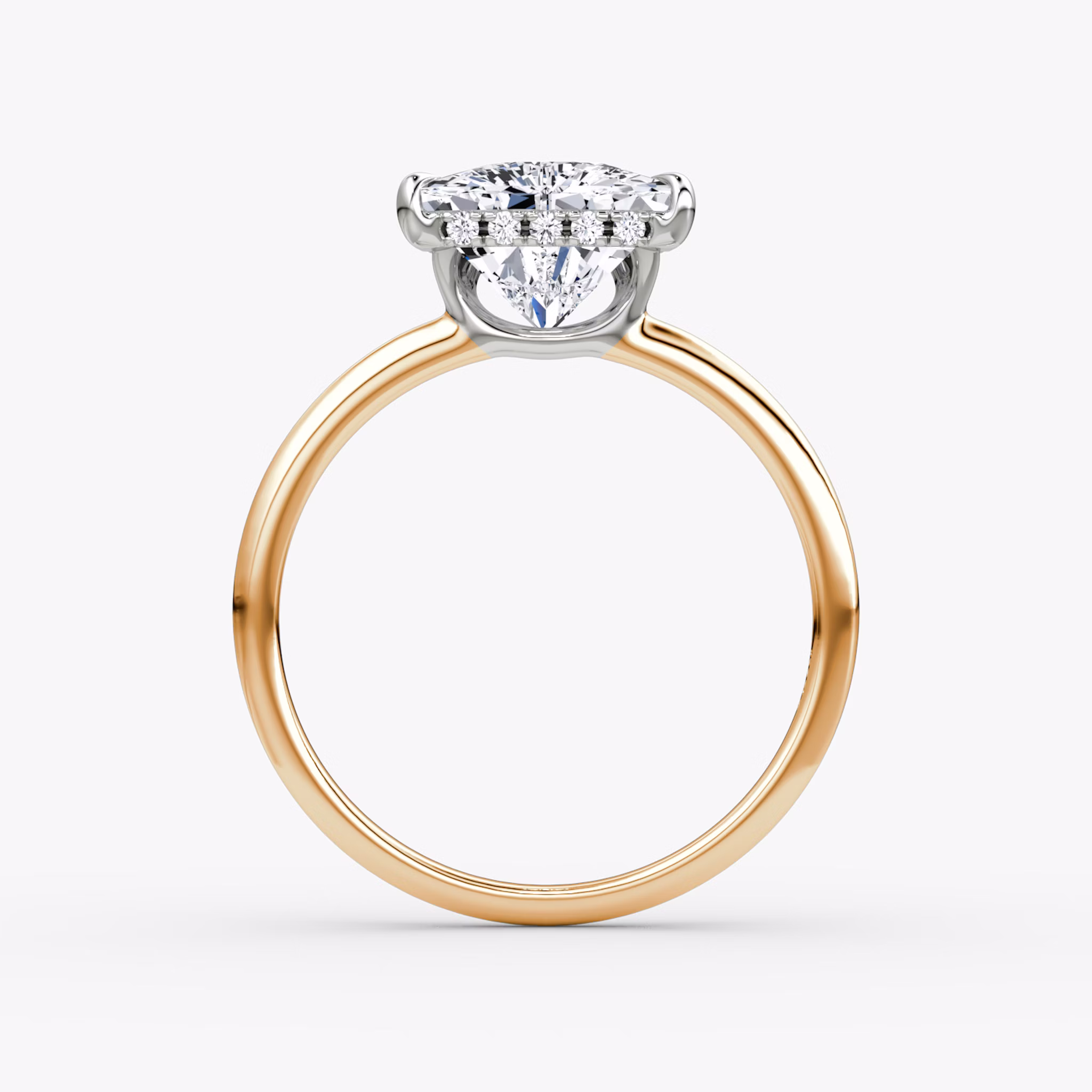 The Signature | Trillion | 14k | Rose Gold and Platinum | bandAccent: Plain | bandWidth: standard | hiddenHalo: yes | diamondOrientation: vertical | caratWeight: other