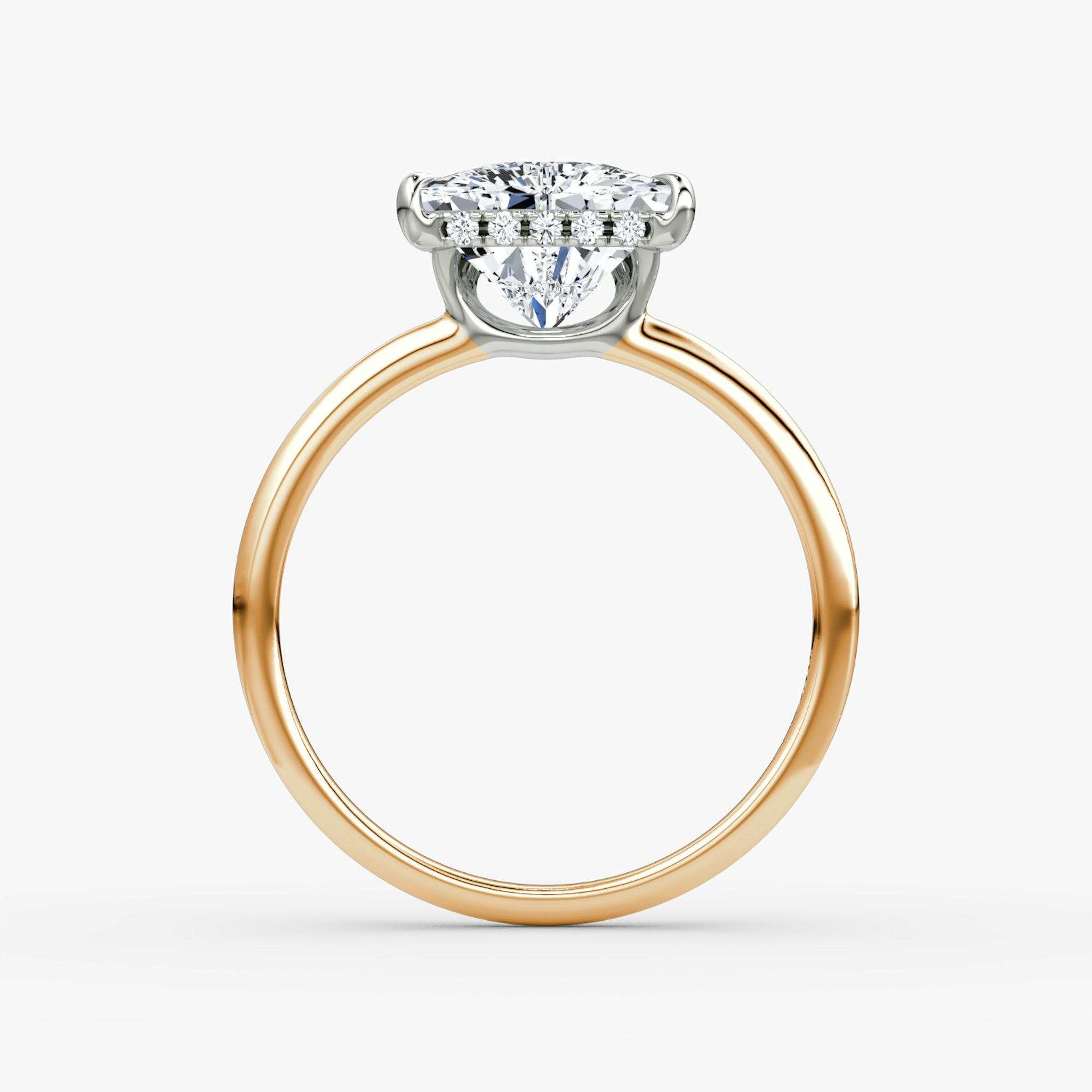 The Signature | Trillion | 14k | Rose Gold and Platinum | bandAccent: Plain | bandWidth: standard | hiddenHalo: yes | diamondOrientation: vertical | caratWeight: other