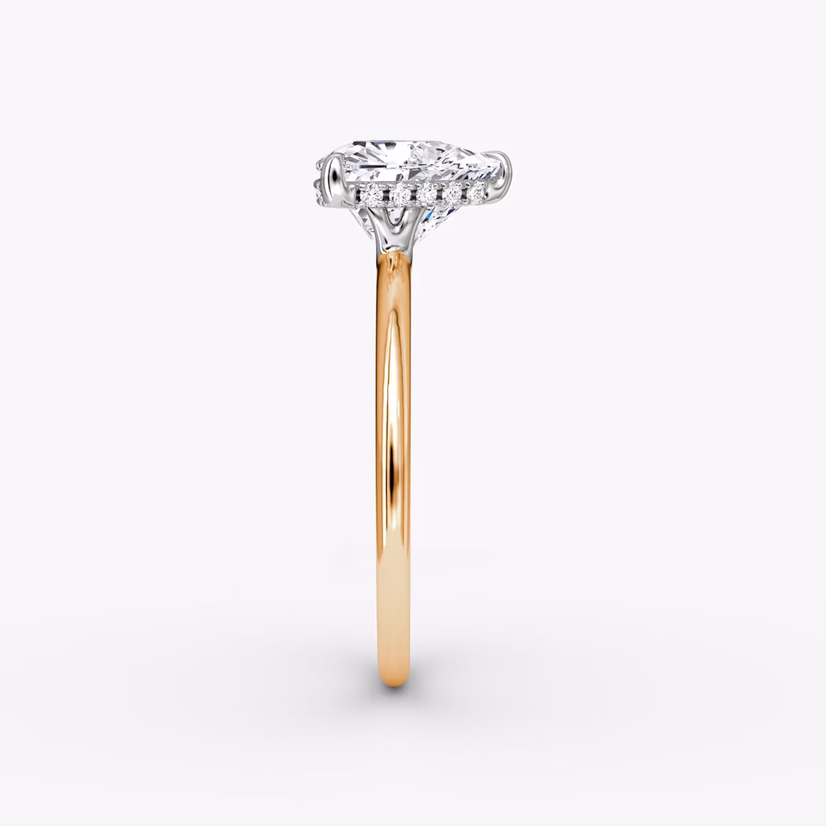 The Signature | Trillion | 14k | Rose Gold and Platinum | bandAccent: Plain | bandWidth: standard | hiddenHalo: yes | diamondOrientation: vertical | caratWeight: other