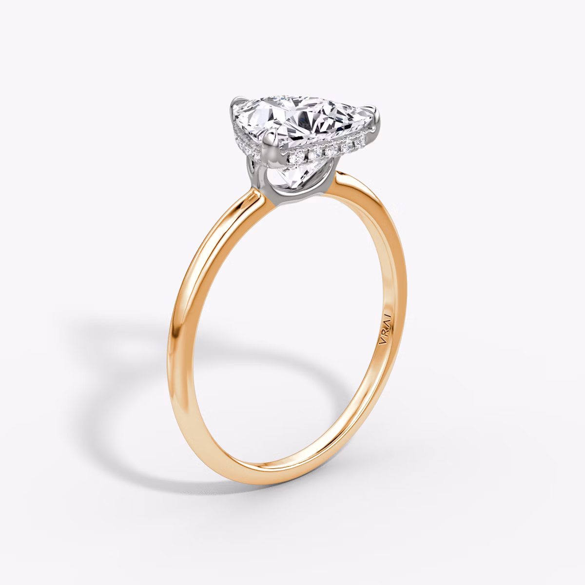 The Signature | Trillion | 14k | Rose Gold and Platinum | bandAccent: Plain | bandWidth: standard | hiddenHalo: yes | diamondOrientation: vertical | caratWeight: other
