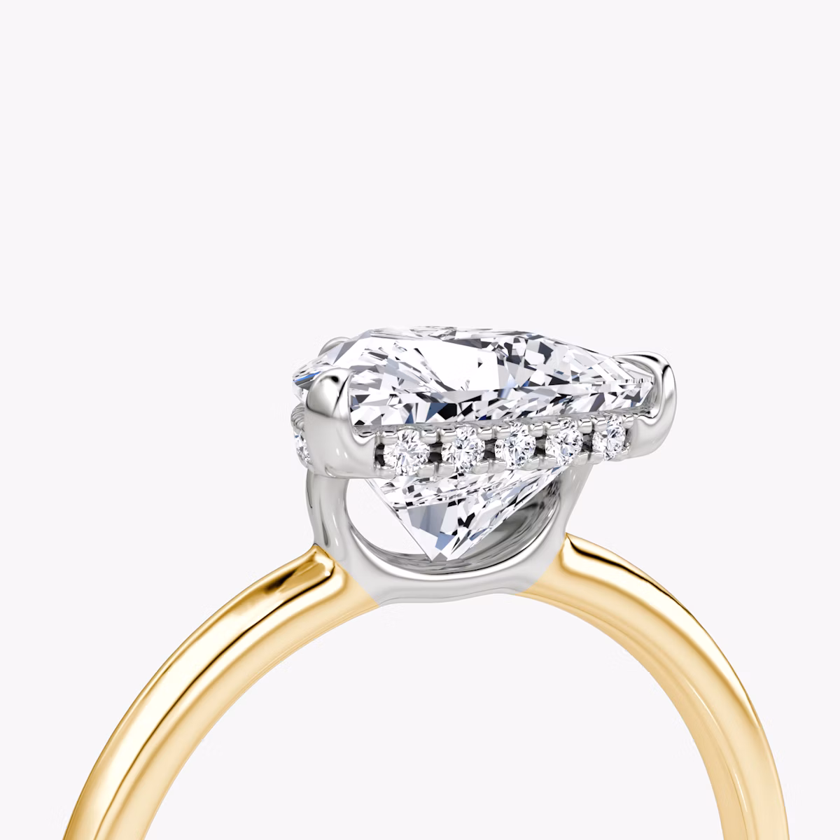The Signature | Trillion | 18k | Yellow Gold and Platinum | bandAccent: Plain | bandWidth: standard | hiddenHalo: yes | diamondOrientation: vertical | caratWeight: other